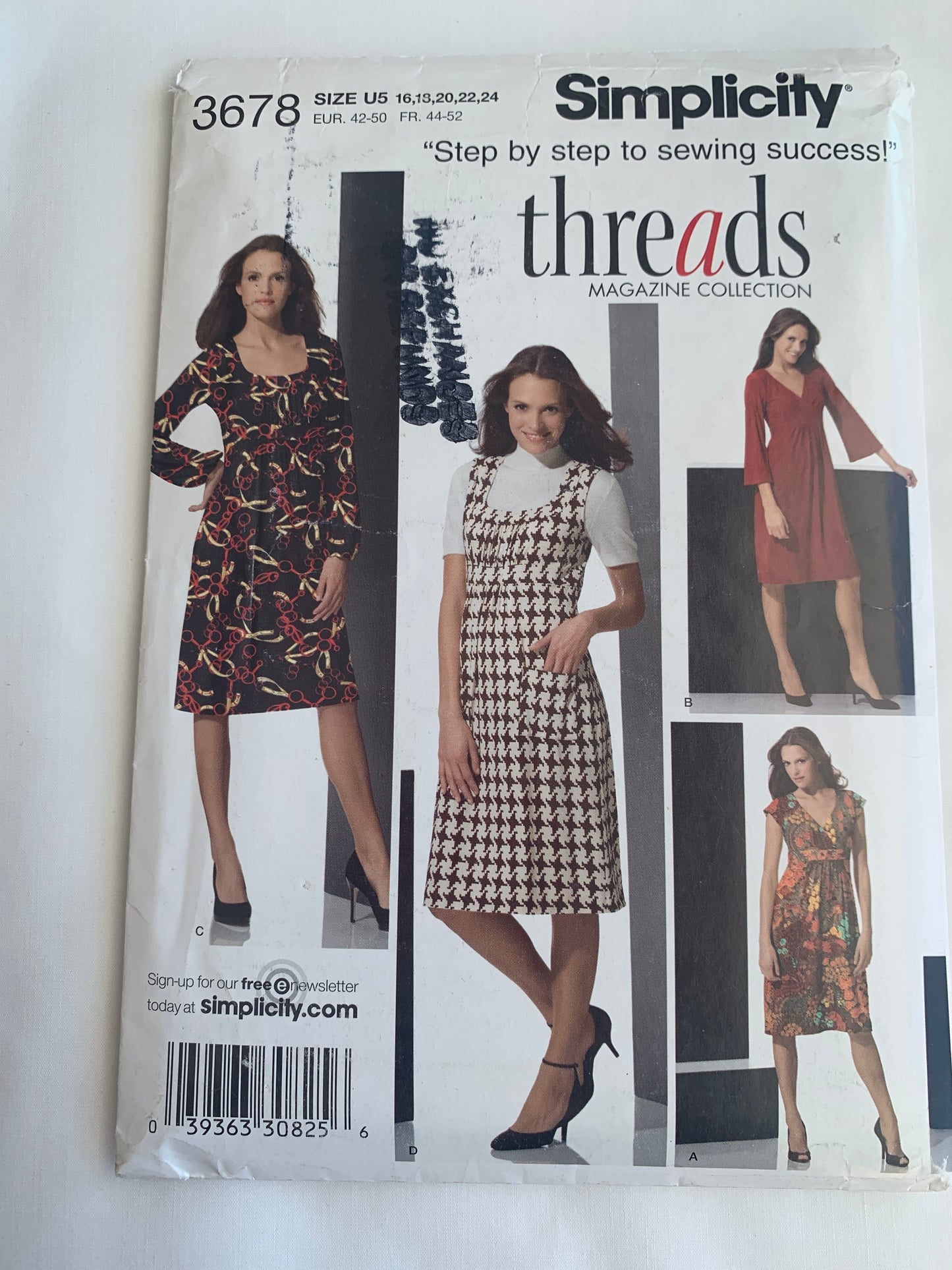 Simplicity Sewing Pattern 3678 Misses' Knit Dress, Long/Short Sleeves, Sleeveless, 4 Variations, Size 8-24, Uncut, 2007