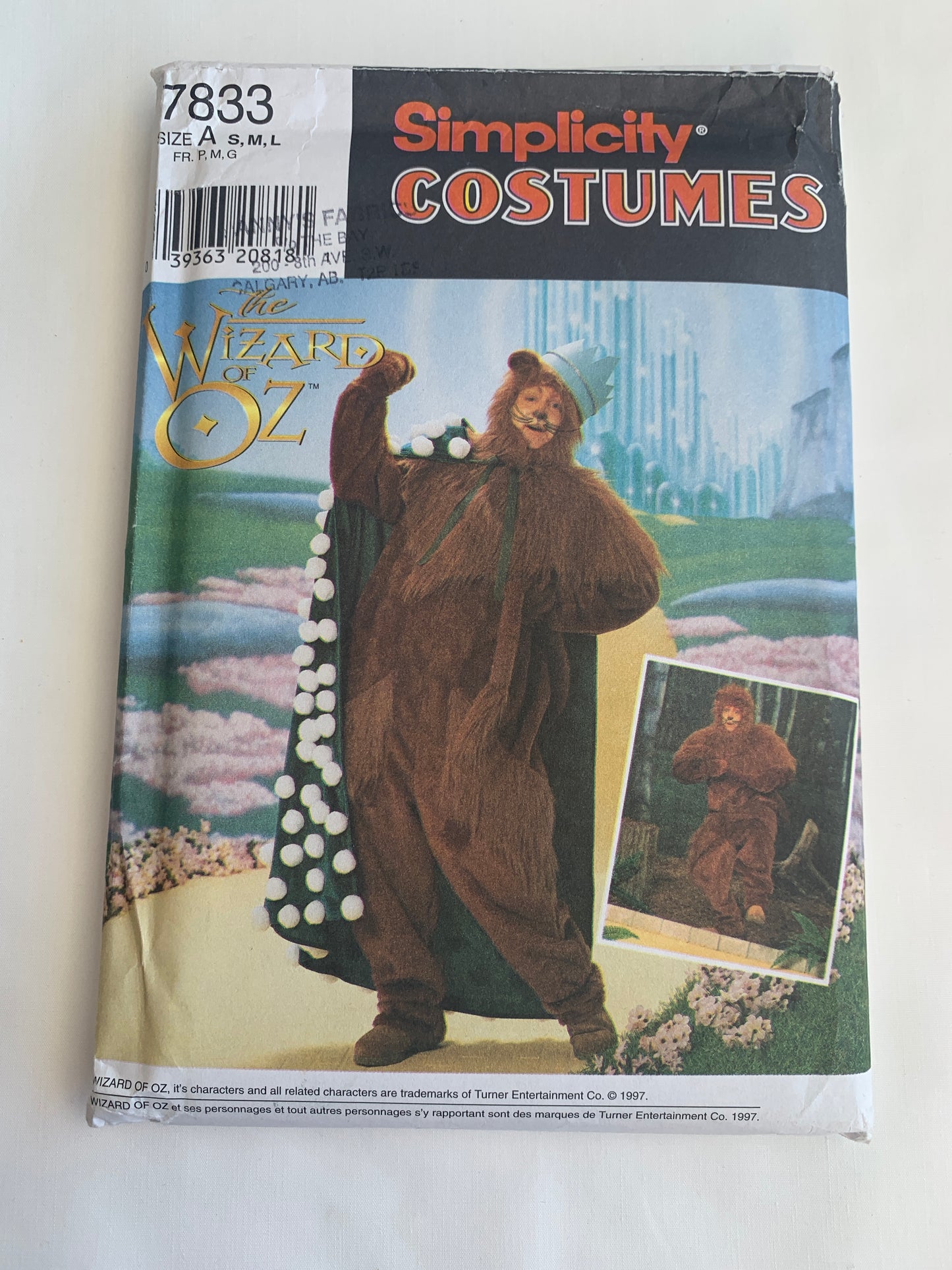 Simplicity Wizard of Oz Sewing Pattern 7833 Adult Costume, Halloween, Lion, Jumpsuit, Hood, Cape, Crown, Size 34-44, Uncut, Vintage 1997