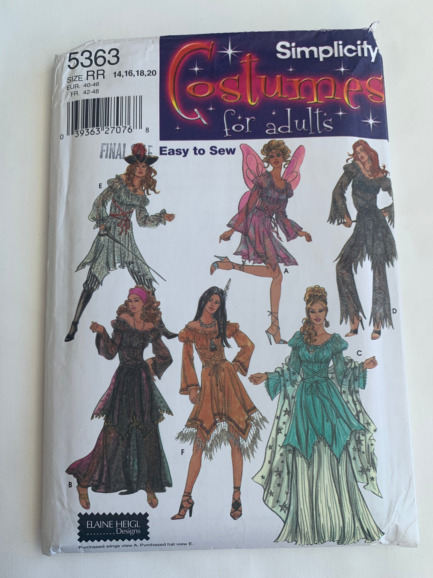 Simplicity Sewing Pattern 5363 Misses' Adult Costumes, Pirate, Fairy, Pocahontas, Medieval, Gypsy, Wench, Size 14-20, Uncut, 2003