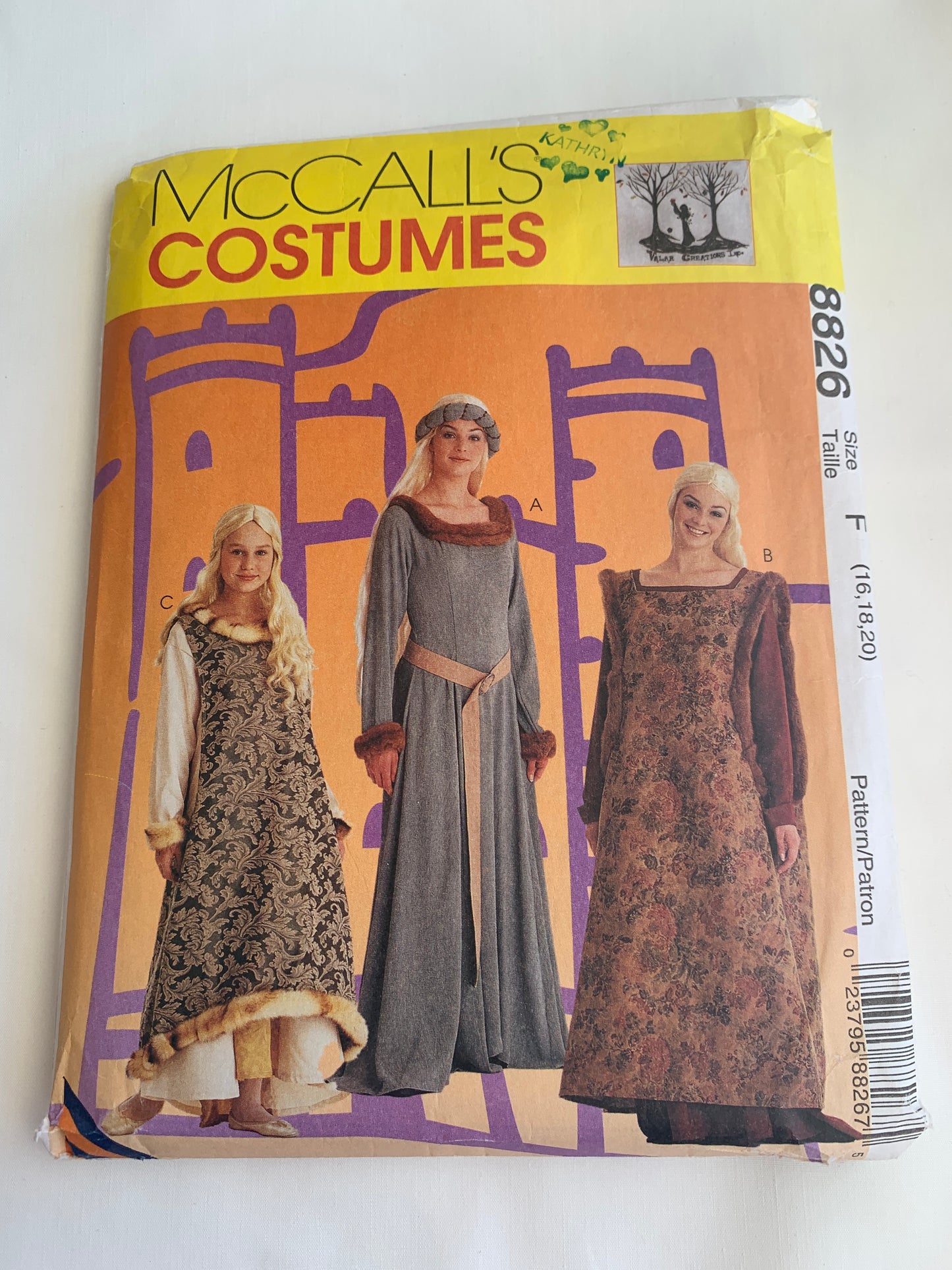 McCall's Sewing Pattern 8826 Misses'/Girls' Costumes, Halloween, Dress-Up, Medieval Gown, Overdress, Belt, Head Piece, Size 16-20, Uncut, Vintage 1997