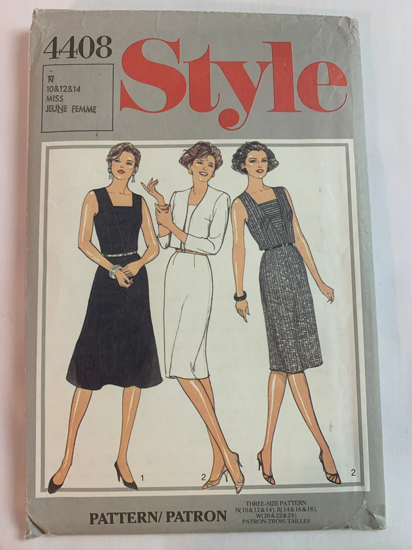 Style Sewing Pattern 4408 Misses' Unlined Jacket, Dress, Zipper Back, Waist Length, Fitted, Long Sleeves, Sleeveless, Size 10-14, Uncut, Vintage 1985