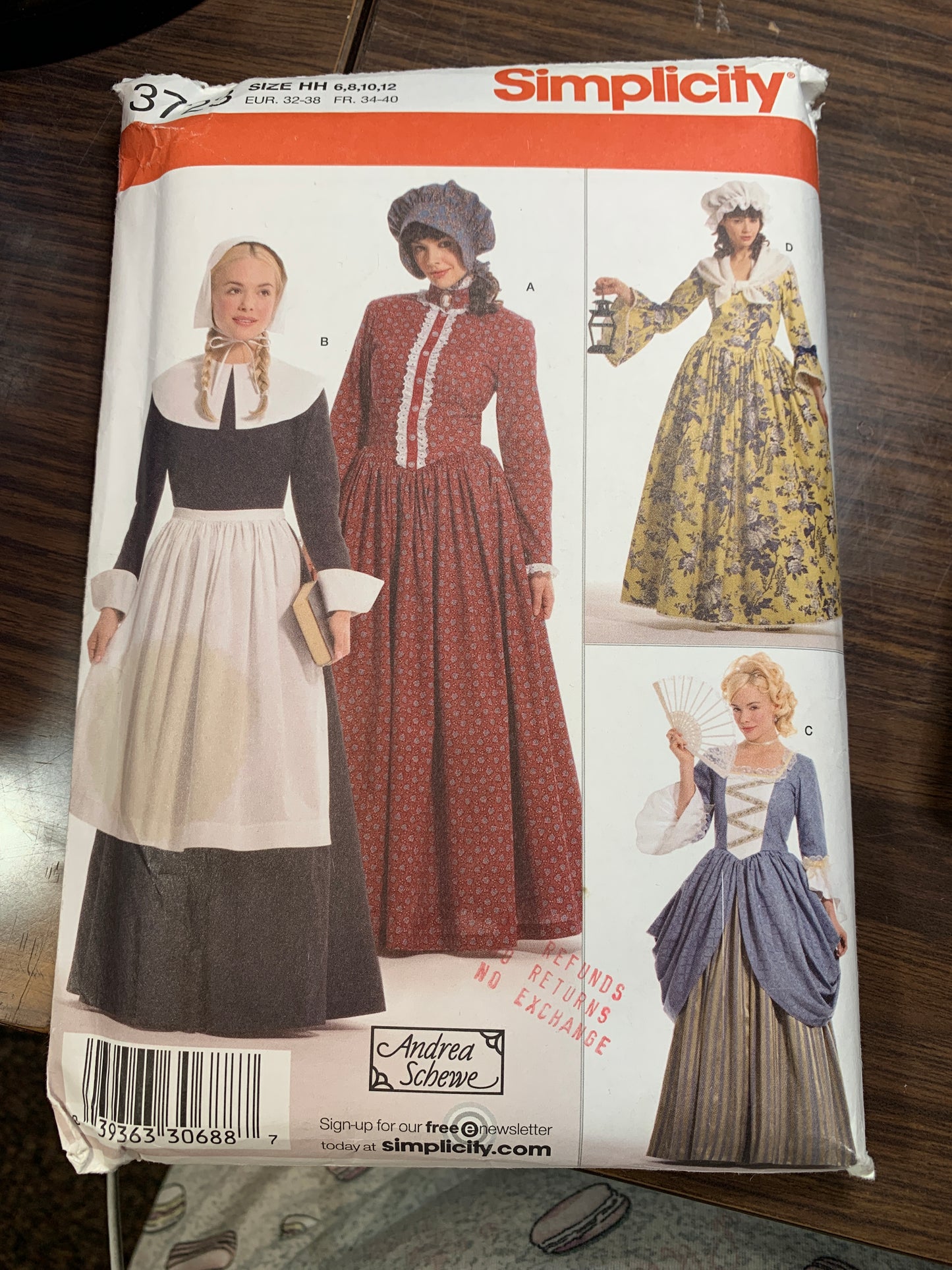Simplicity Sewing Pattern 3723 Misses Costume, Renaissance, Medieval, Quaker, Early 1900's, Ankle Length, Hat, Apron, Size 6-12, Uncut, 2007