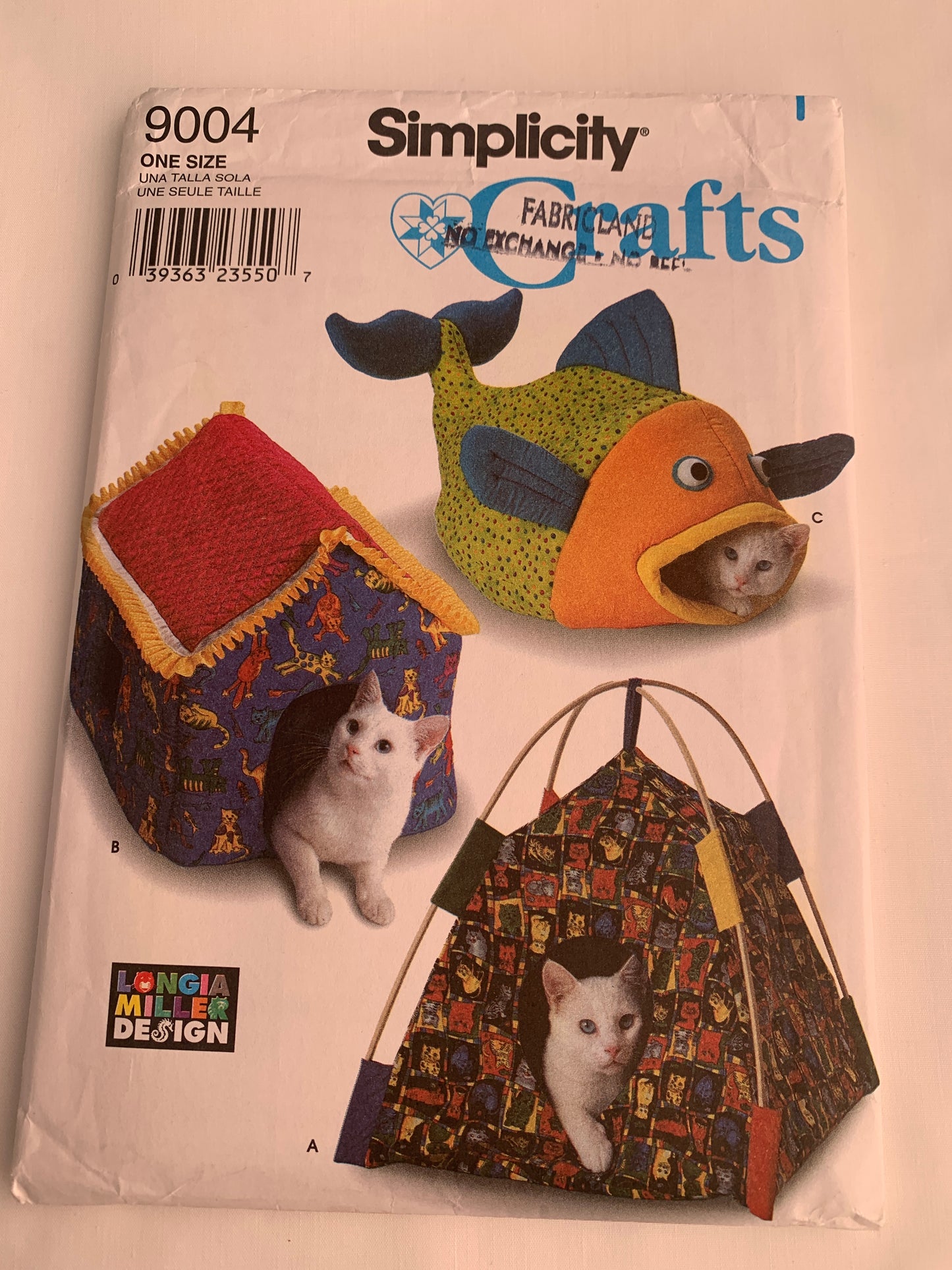 Simplicity Sewing Pattern 9004 Crafts, Cat Beds, Tent, House, Fish, Uncut, Vintage 1999