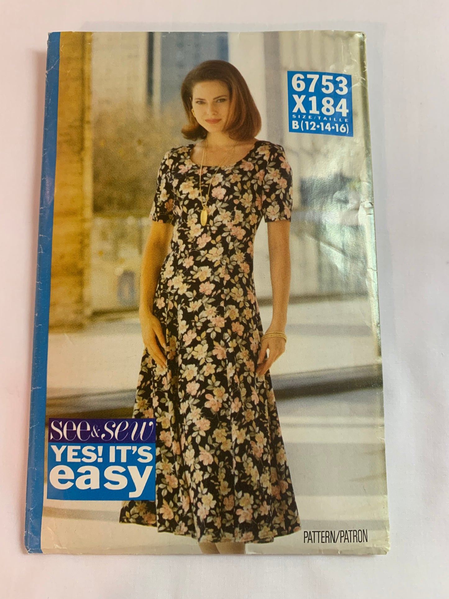 Butterick See & Sew Sewing Pattern 6753 Misses'Misses' Petite Dress, Short Sleeves, Zipper Semi-Fitted, Shoulder Pads, Princess Seams, Size 12-16, Uncut, Vintage 1993