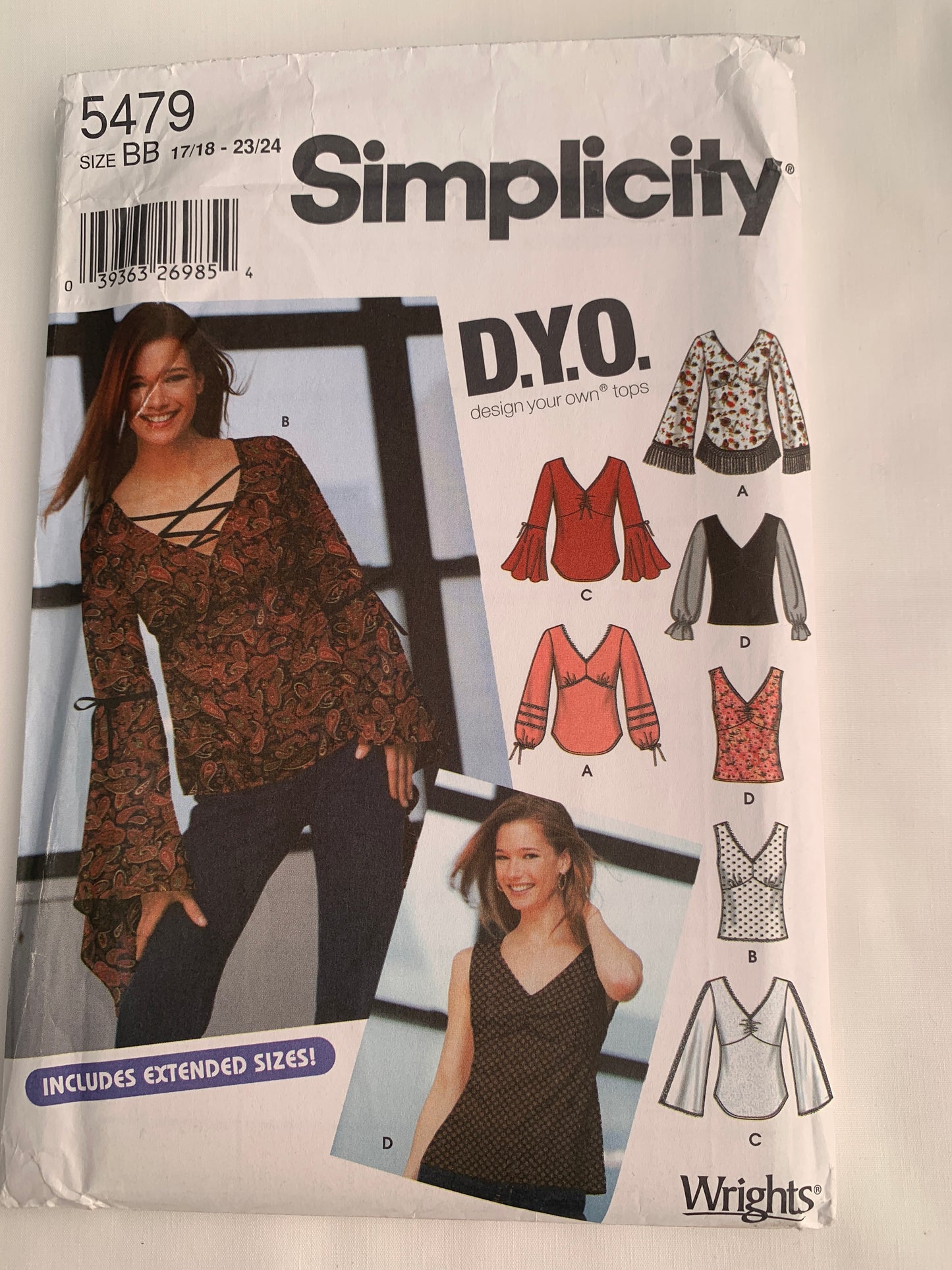 Simplicity Sewing Pattern 5479 Misses'/Juniors' Tops, Two Lengths, Sleeveless, Long Sleeves, Pullover, Size 17-24, Uncut, 2003