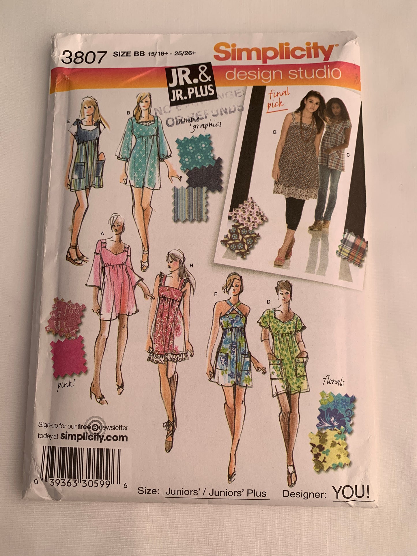 Simplicity Sewing Pattern 9834 Misses'/Junior Petites Mini Dress, Plus Sizes, Long/Short Sleeves, Shoulder Straps,Tunic, Size 14, Uncut, 2007