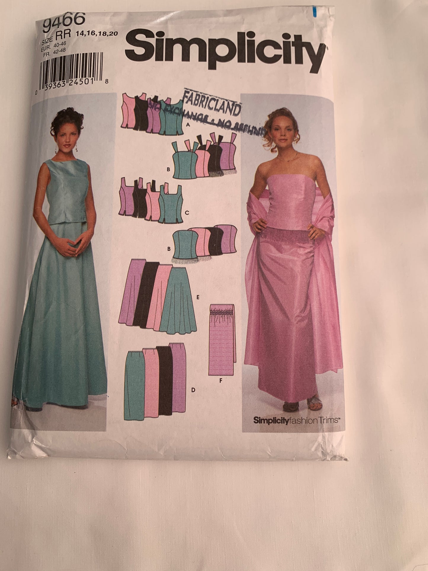 Simplicity Sewing Pattern 9466 Misses' Top, Skirt, Wrap, Princess Seams, Sleeveless, Button Back, Size 14-20, Uncut, 2000