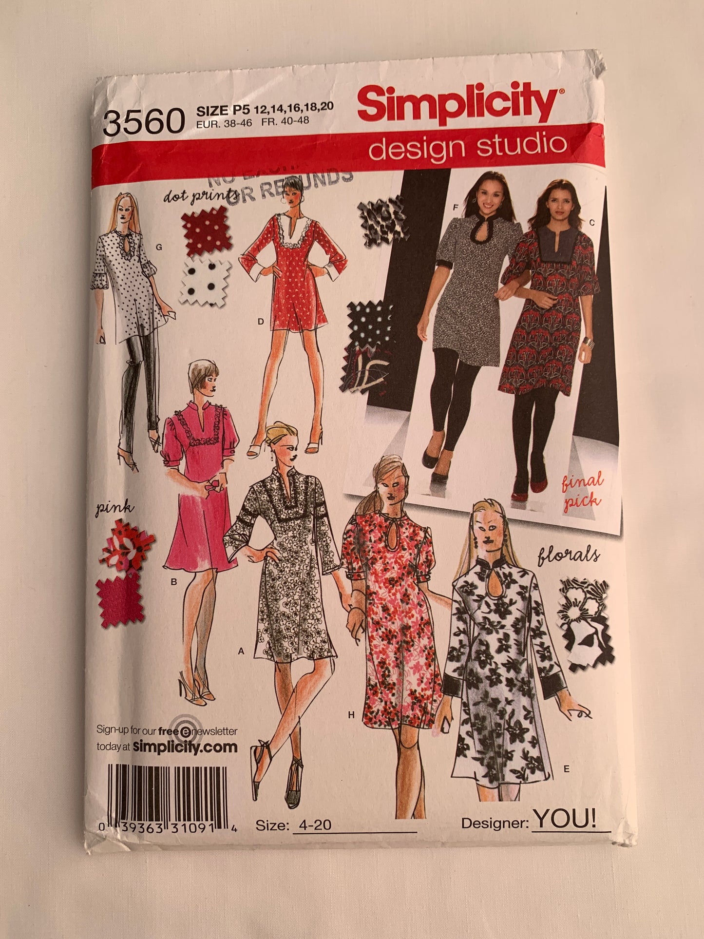 Simplicity Sewing Pattern 3560 Misses'/Miss Petites Mini Dress, Long/Short Sleeves, Two Lengths, Zipper Back, Tunic, Size 12-20, Uncut, 2007