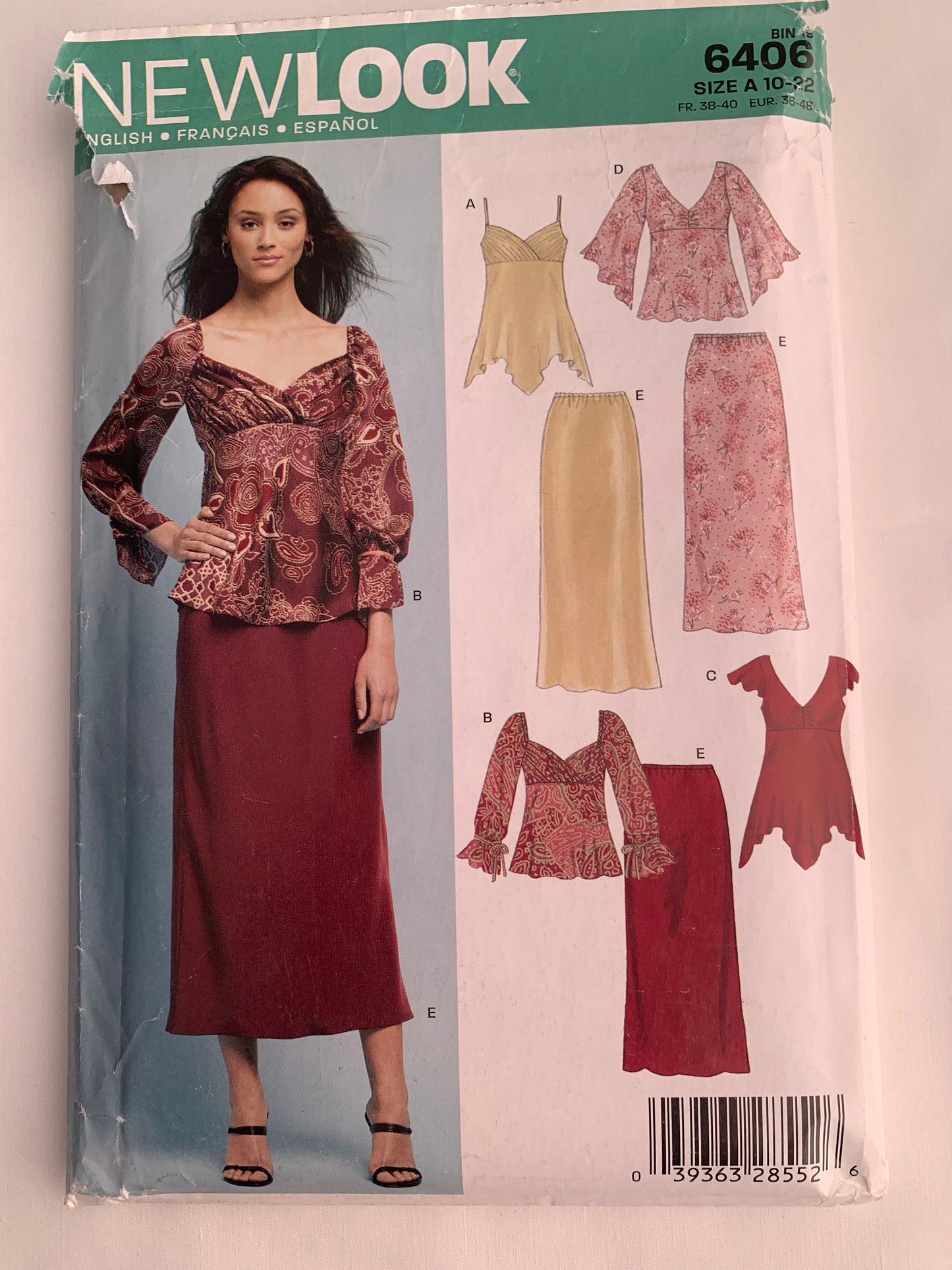 Simplicity New Look Sewing Pattern 6406 Misses' Tops, Skirts, Elastic Waist, Shoulder Straps, Sleeveless, Camisole, Size 10-22, Uncut, 2004