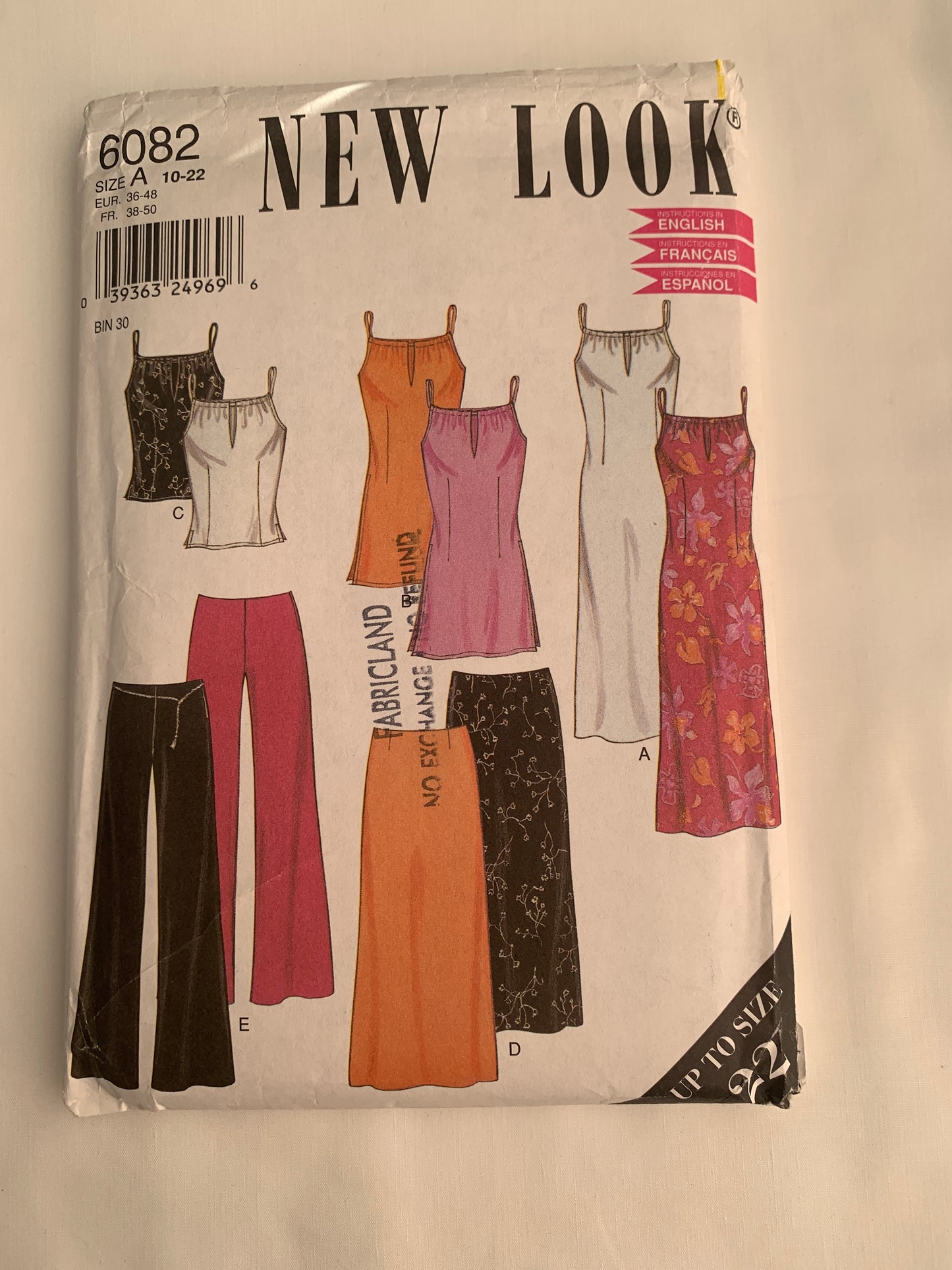Simplicity New Look Sewing Pattern 6082 Misses' Dress, Pants, Top, Skirt, Sleeveless, Zipper Back, Two Lengths, Size 10-22, Uncut, Vintage 1999