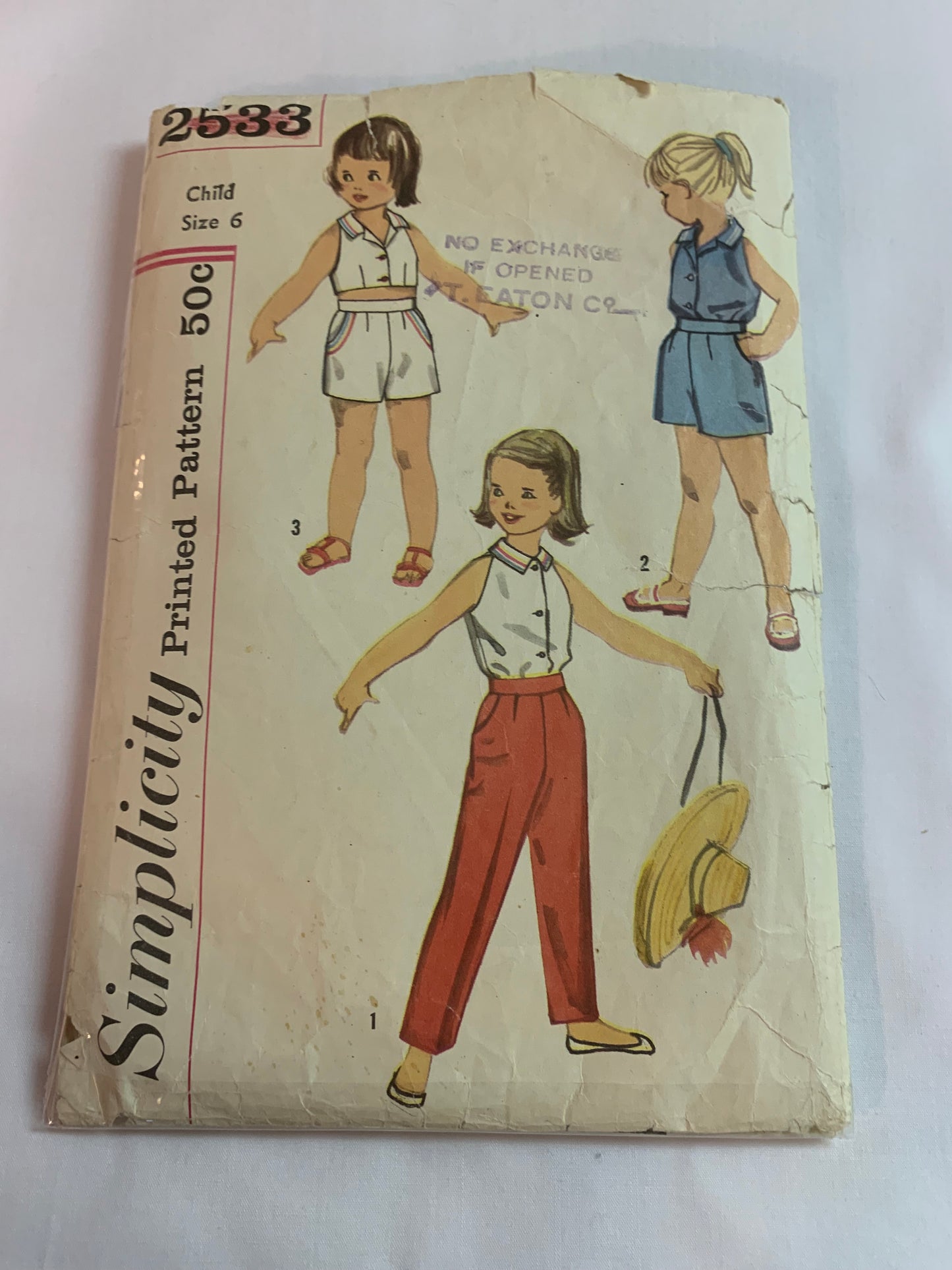 Simplicity Sewing Pattern 2533 Girls' Top, Pants, Shorts, Sleeveless, Pockets, Sleeveless, Elastic Waist, Size 6, Uncut, Vintage 1960