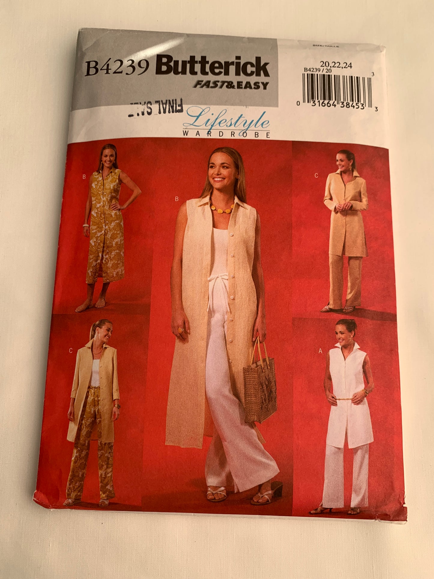 Butterick Sewing Pattern B4239 Misses'/Misses' Petite Duster, Button Front, Dress, Jacket, Pants, Loose-Fitting, Long Sleeves, Sleeveless, Elasti Waist, Size 22-24, Uncut, 2004