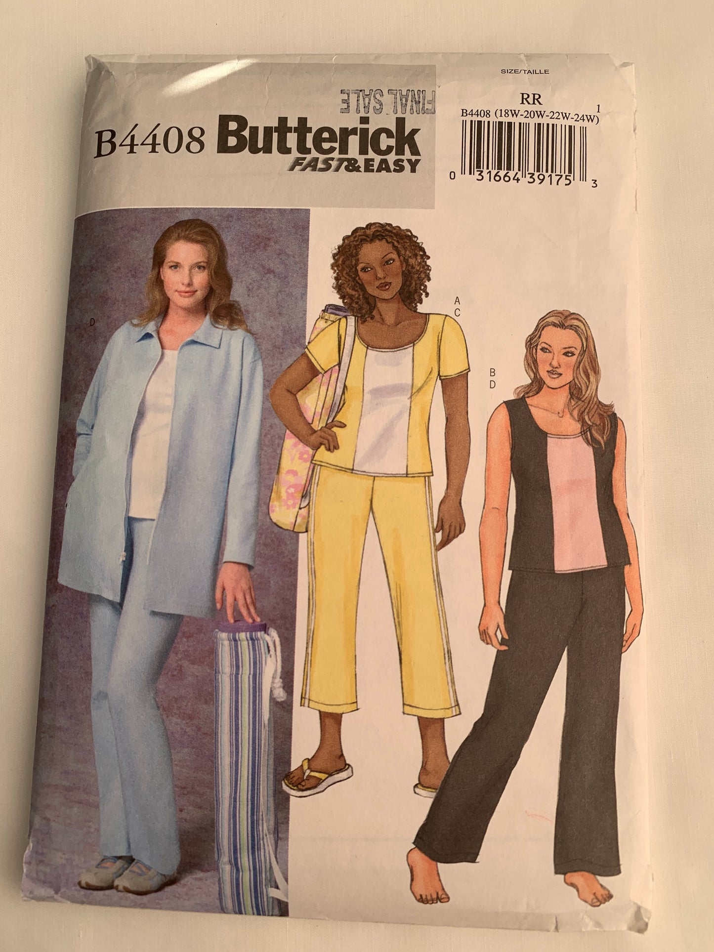 Butterick Sewing Pattern B4408 Misses'/Misses' Petite Jacket, Pants, Top, Bag, Loose-Fitting, Long/Short Sleeves, Elastic Waist, Zipper Front, Size 18W-24W, Uncut, 2004
