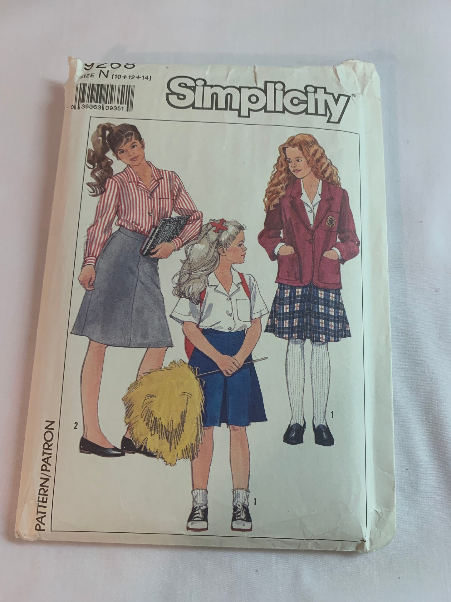 Simplicity Sewing Pattern 9268 Children's/Girls' Bolero, Unlined Jacket, Skirt, Blouse, Long/Short Sleeves, Button Front, Collar, Pleats, Pockets, Size 10-14, Uncut, Vintage 1989