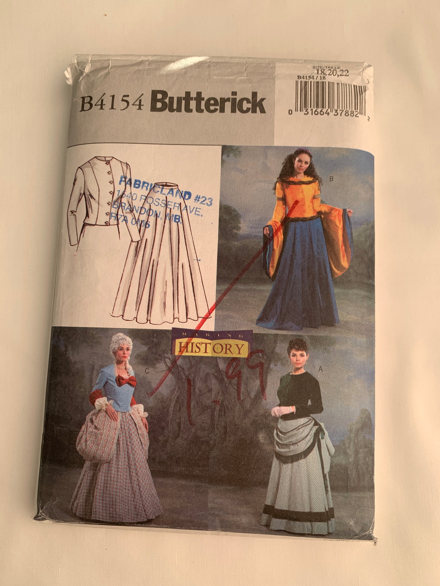 Butterick Sewing Pattern B4154 Misses' Costumes, Halloween, Dress, Renaissance, Medieval, Victorian Zipper Back, Floor Length, Size 18-22, Uncut, 2004