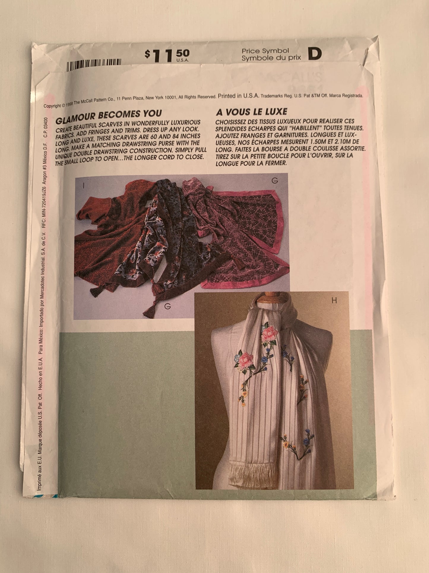 McCall's Sewing Pattern 9661 Crafts, Drawstring Bag, Purse, Scarf, Fringe, Uncut, Vintage 1998