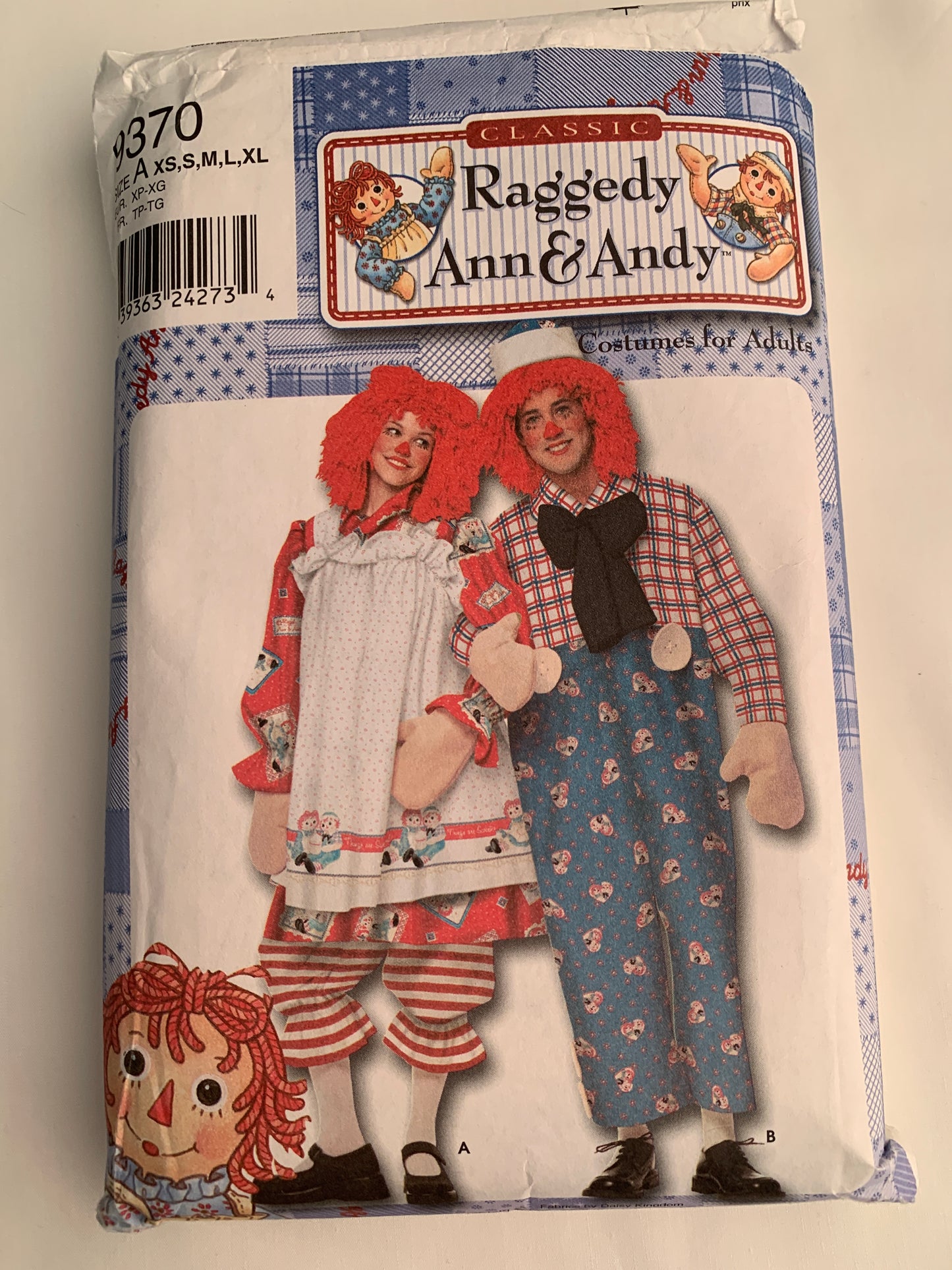 Simplicity Sewing Pattern 9370 Misses'/Men's Raggedy Ann & Andy Costume,Top, Pants, Mitts, Pinafore, Size 30-48, Cut, 2000