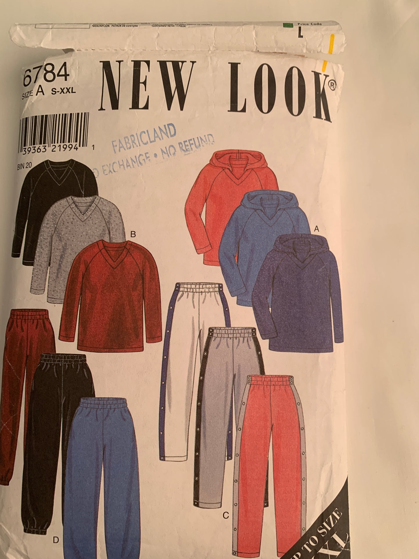 Simplicity New Look Sewing Pattern 6784 Men's/Misses' Sportswear, Jogging Suits, Top, Pants, Hoodie, Long Sleeves, Size 34-52, Cut, 2003