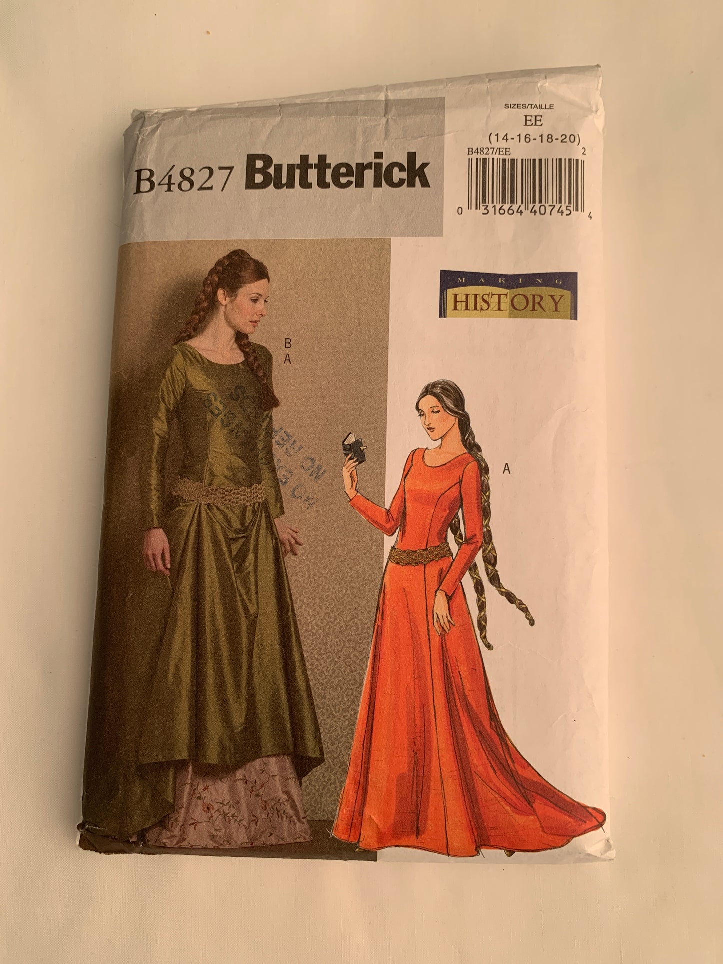 Butterick Sewing Pattern B4827 Misses' Costumes, Halloween, Dress, Renaissance, Medieval, Victorian Zipper Back, Floor Length, Size 14-20, Cut, 2006