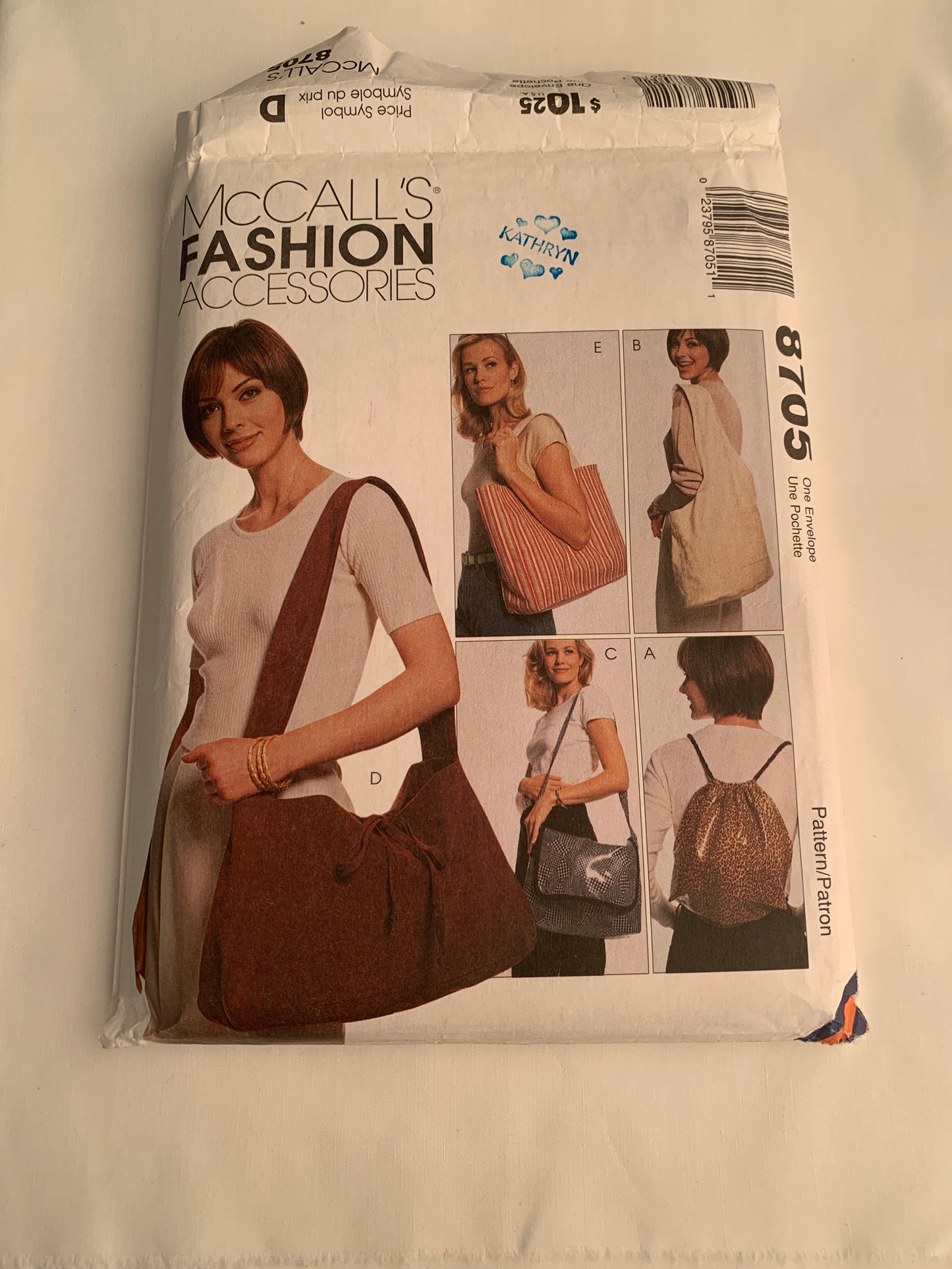 McCall's Sewing Pattern 8705 Fashion Hand Bags, Backpack, Totes, Slingbag, Messenger Bag, Shoulder Bag, Cut, Vintage 1996