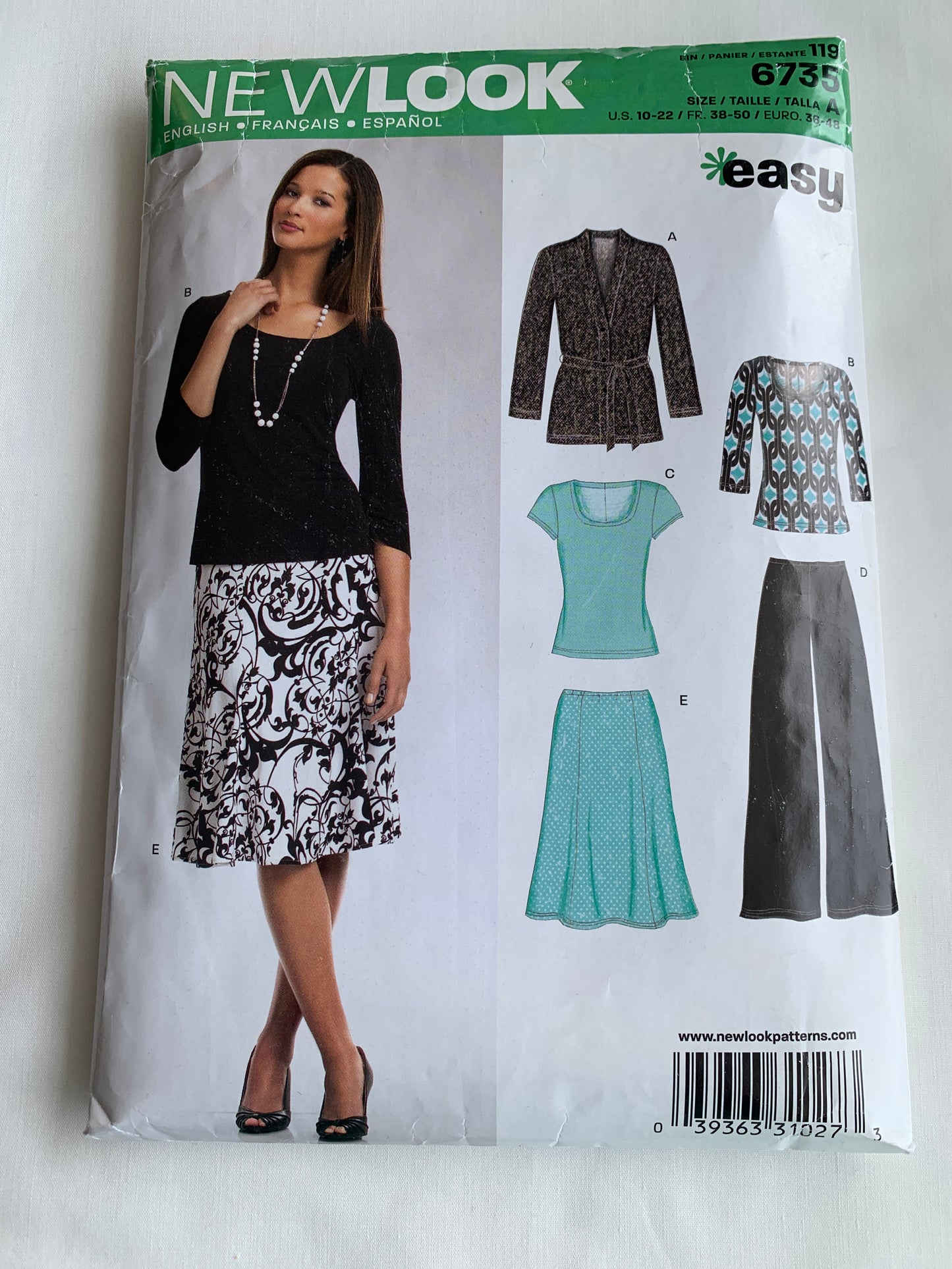 Simplicity New Look Sewing Pattern 6735 Misses' Jacket, Dress, Pants, Top, Long/Short Sleeves, Elastic Waist, Tie Belt, Size 10-16, Cut, 2011