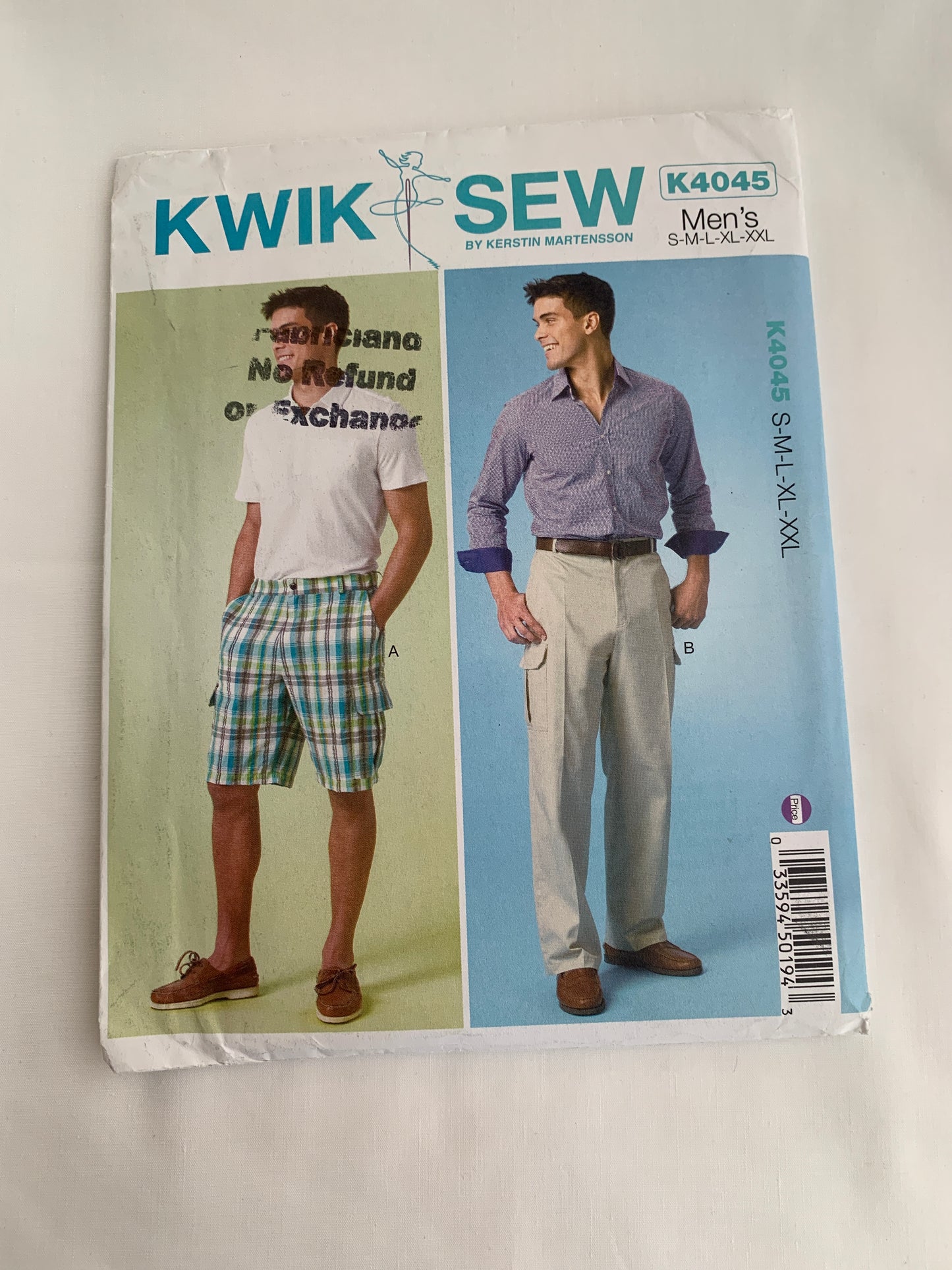 Kwik Sewing Pattern K4045 Men's Shorts, Pants, Fly Zipper, Pockets, Belt Loops, Size 34-52, Uncut, 2014