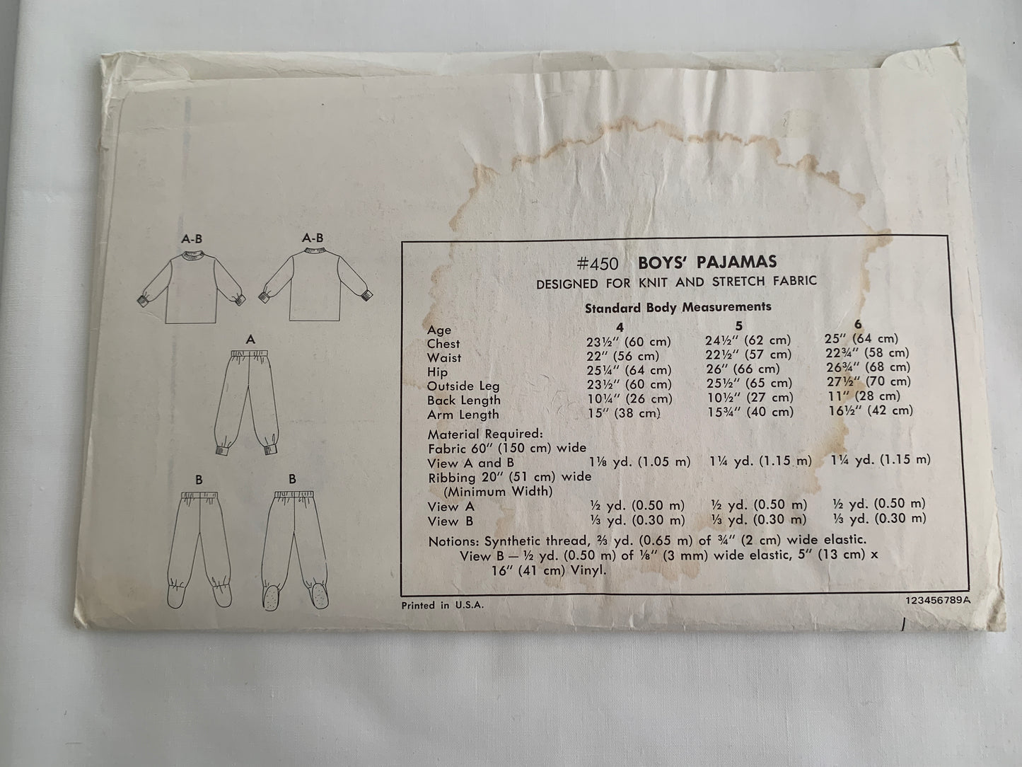 KWIK Sewing Pattern 450 Boys' Pajamas, Feet, Top, Pants, Long Sleeves, Elastic Waist, Pullover, Size 4-6, Uncut, Vintage 1980