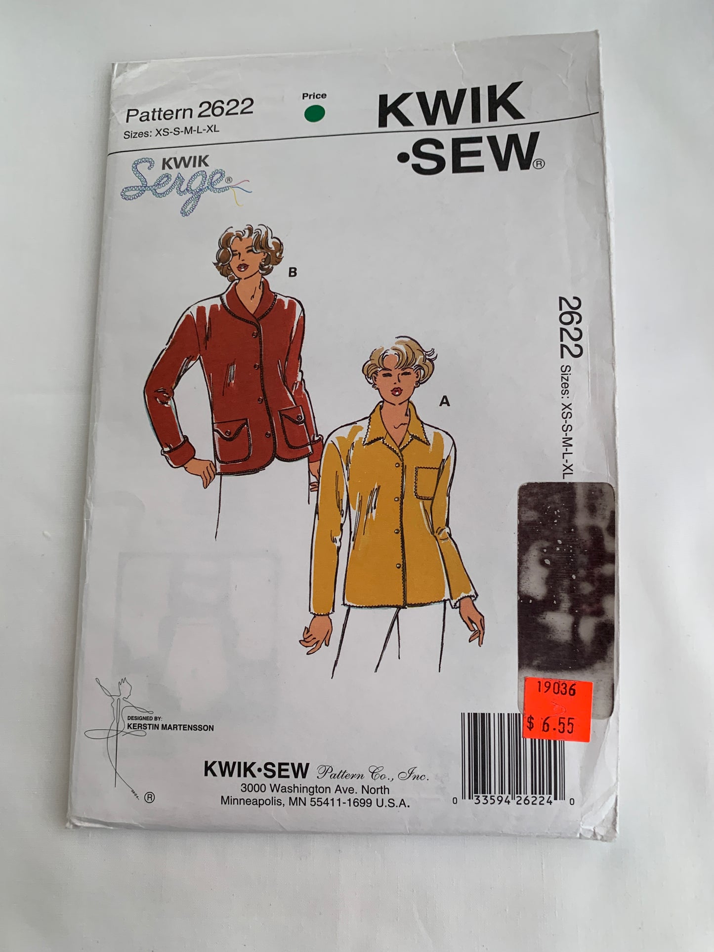 KWIK Sewing Pattern 2622 Misses' Shirts, Button Front, Pockets, Pullover, Long Sleeves, Collar, Size 31-45, Uncut, Vintage 1999