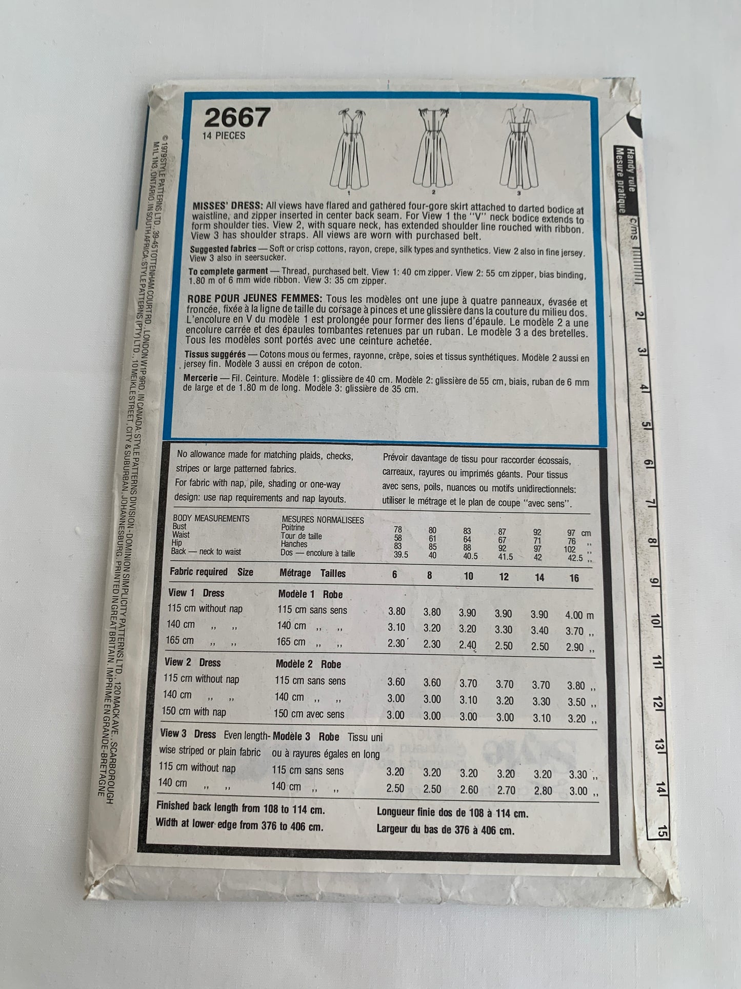 Style Sewing Pattern 2667 Misses' Dress, Sleeveless, Shoulder Straps, Zipper Back, Flared Skirt, Size 8-10, Uncut, Vintage 1979