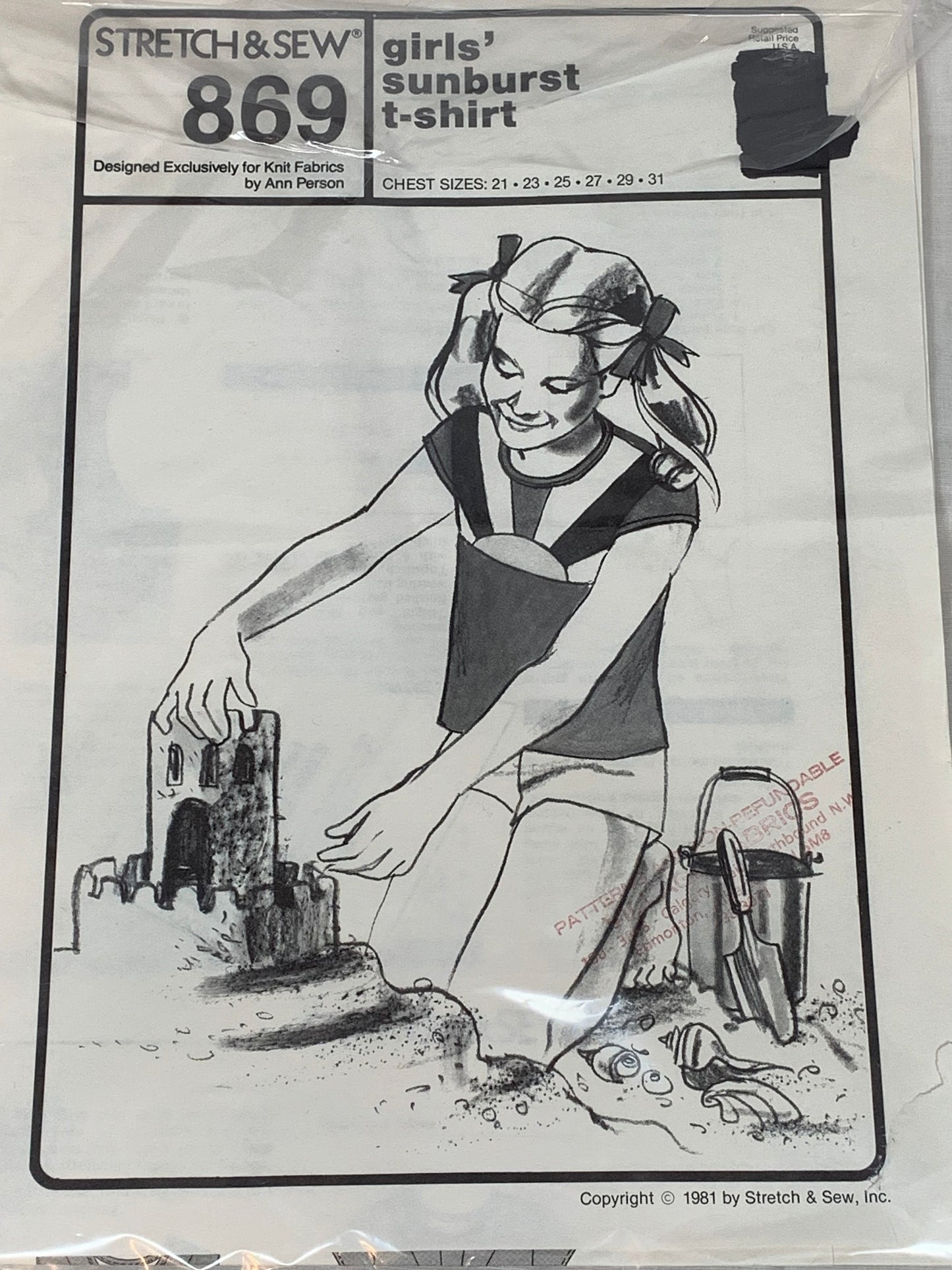 Stretch & Sew Sewing Pattern 869 Girls' T-Shirt, Sunburst, Short Sleeves, Pullover, Size Chest 21-31, Uncut, Vintage 1981