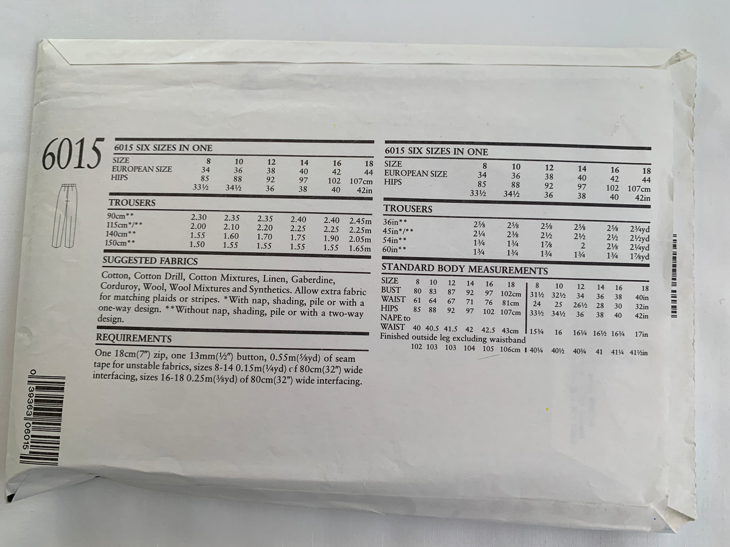 Simplicity New Look Sewing Pattern 6015 Misses' Pants, Pockets, Fly Zipper, Size 8-18, Uncut, 2002