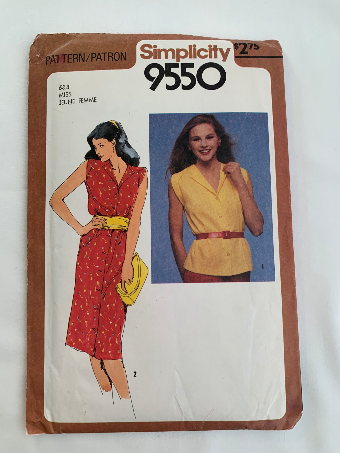 Simplicity Sewing Pattern 9550 Misses' Dress, Top, Sleeveless, Button Top, Collar, Size 6-16, Uncut, Vintage 1980