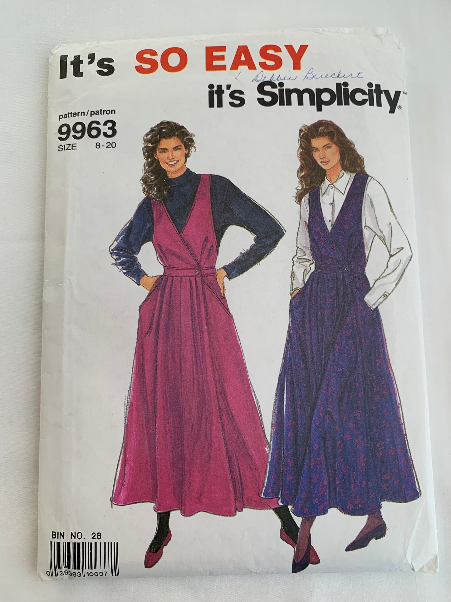 Simplicity Sewing Pattern 9963 Misses' Lined Jumper, Pullover, Pleats, Pocket, Sleeveless, Size 8-20, Uncut, Vintage 1990