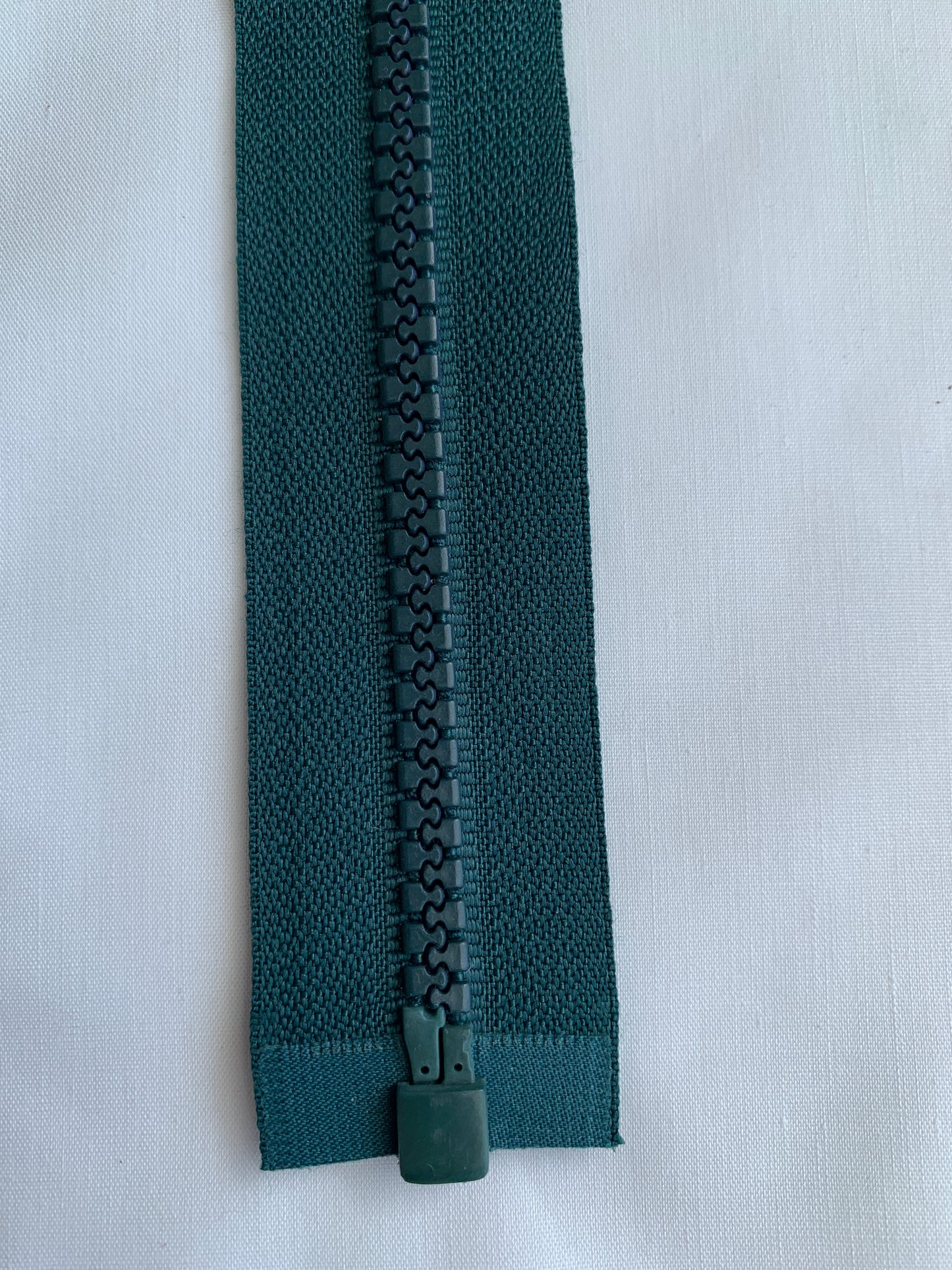 Molded Plastic Zipper, Separating, 22 Inch, Forest Green Color, Black Pull, New