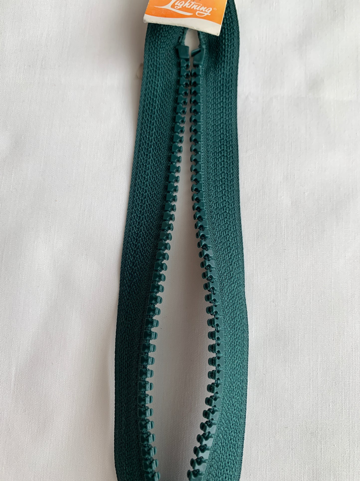 Molded Plastic Zipper, Separating, 26 Inch, Forest Green Color, New