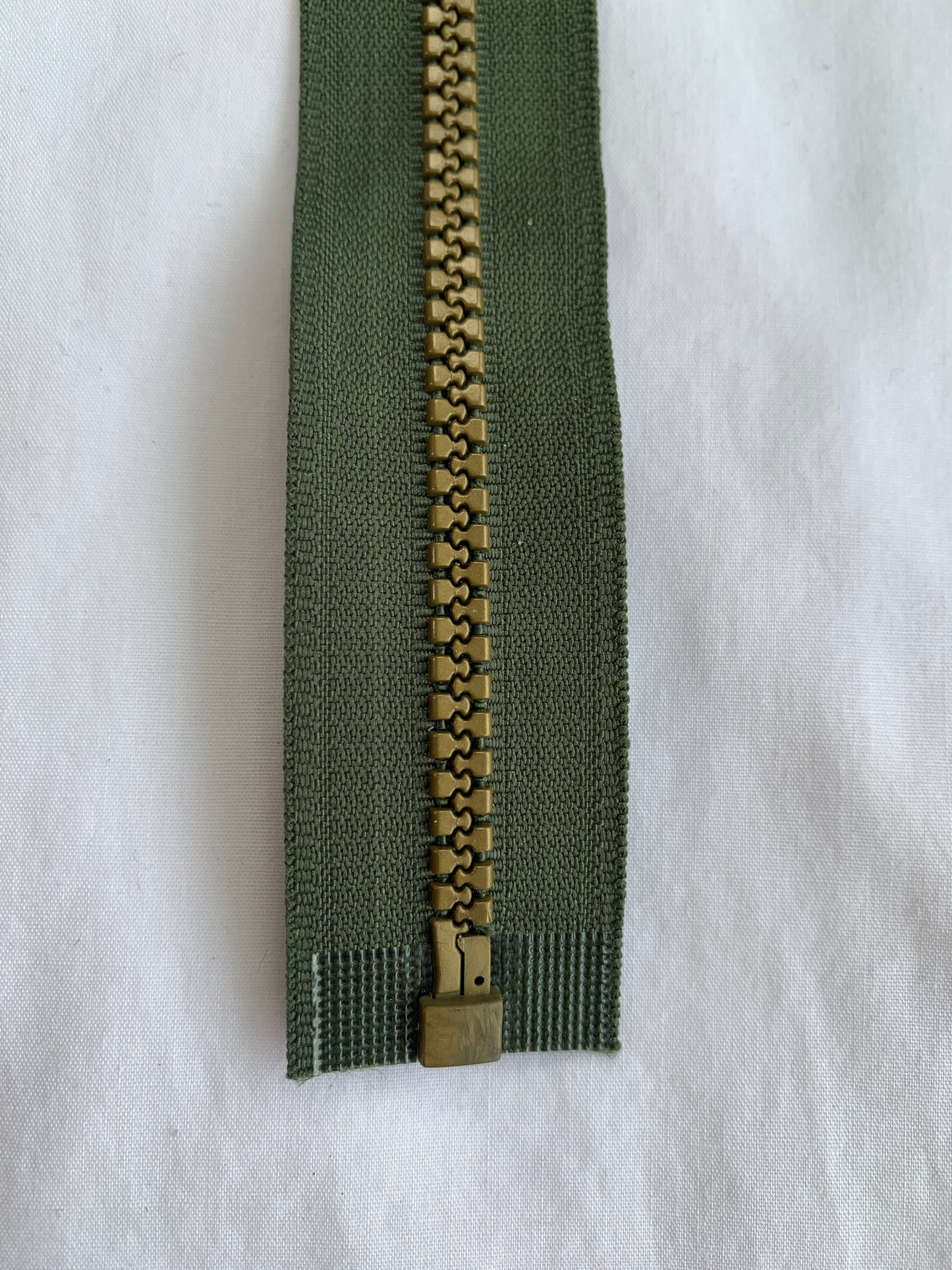 Molded Plastic Zipper, Separating, 12 Inch, Olive Green Color, New