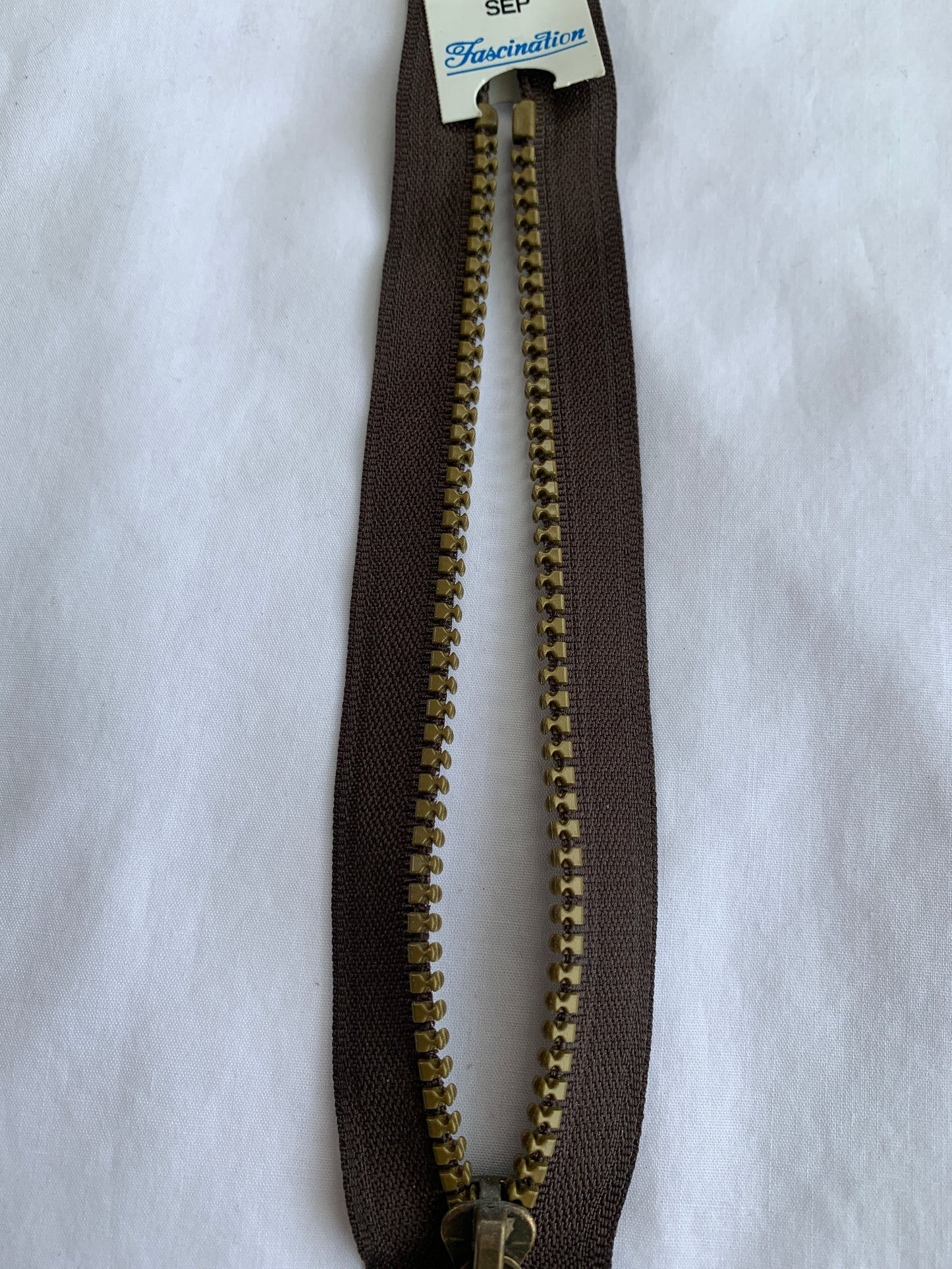 Molded Plastic Zipper, Separating, 12 Inch, Brown Color, New