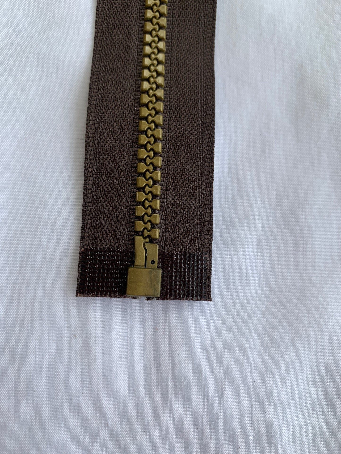 Molded Plastic Zipper, Separating, 12 Inch, Brown Color, New