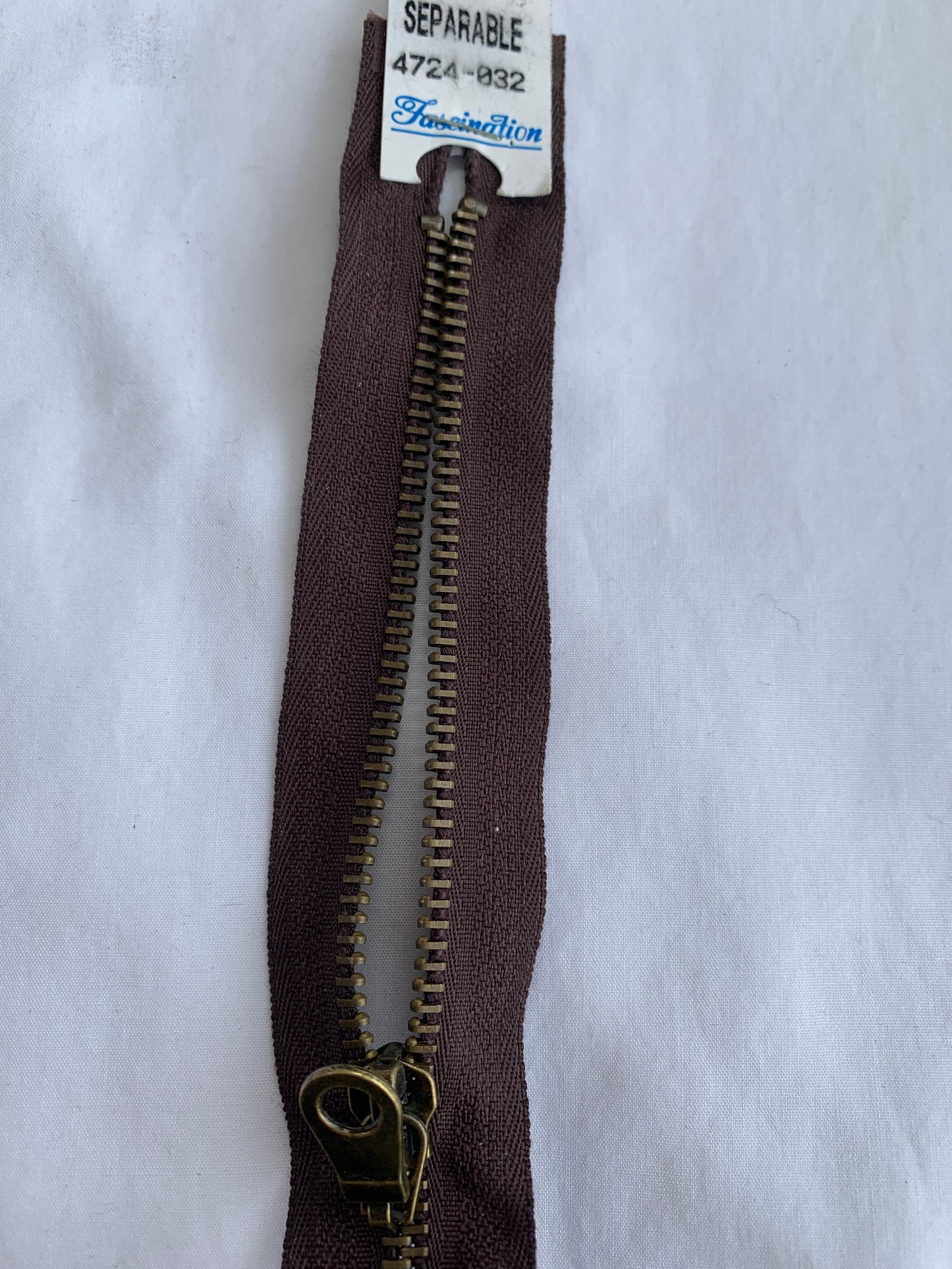 Metal Zipper, Separating, 24 Inch, Brown Color, New