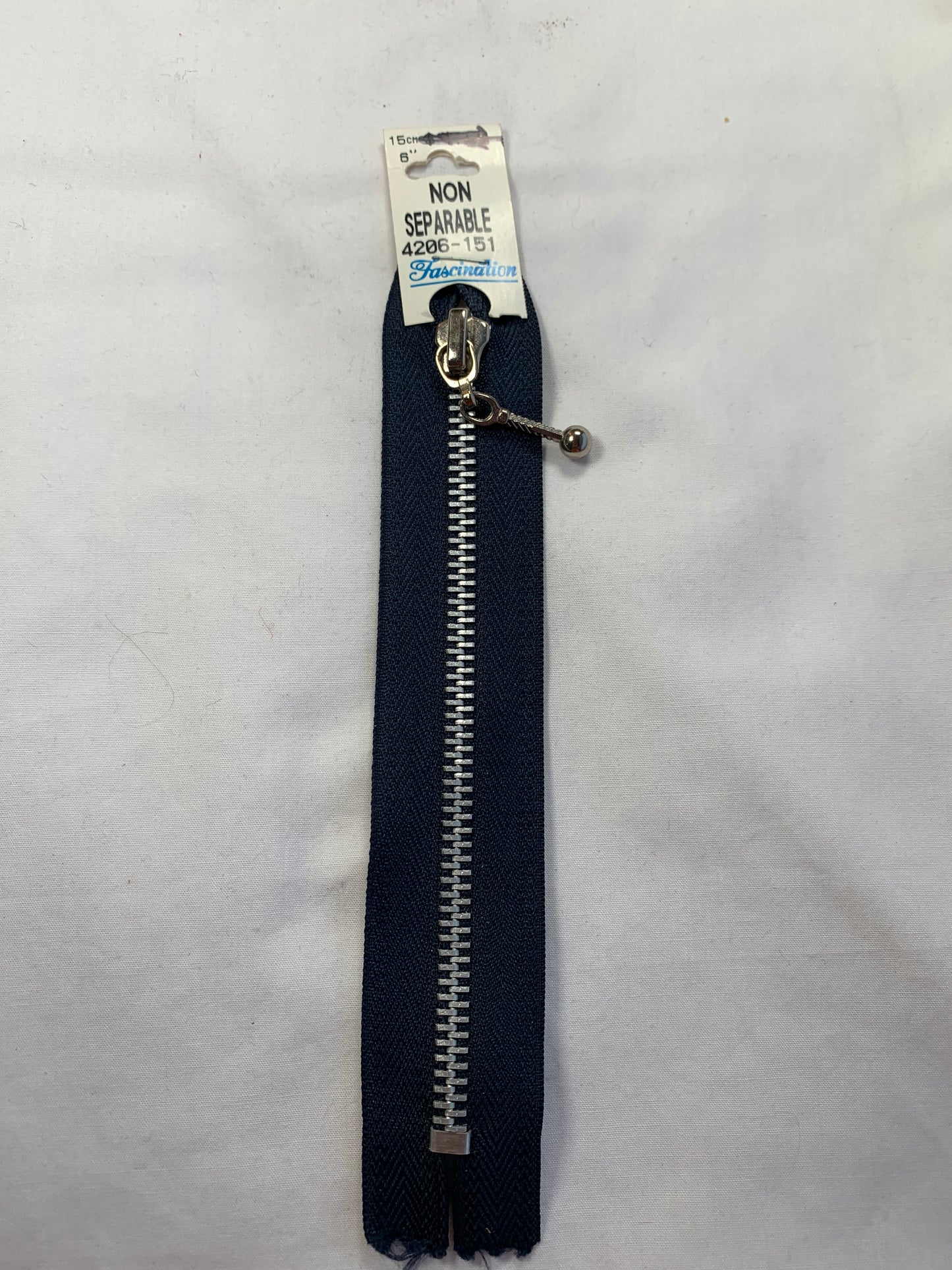 Metal Zipper, Separating, 6 Inch, Navy Blue Color, New