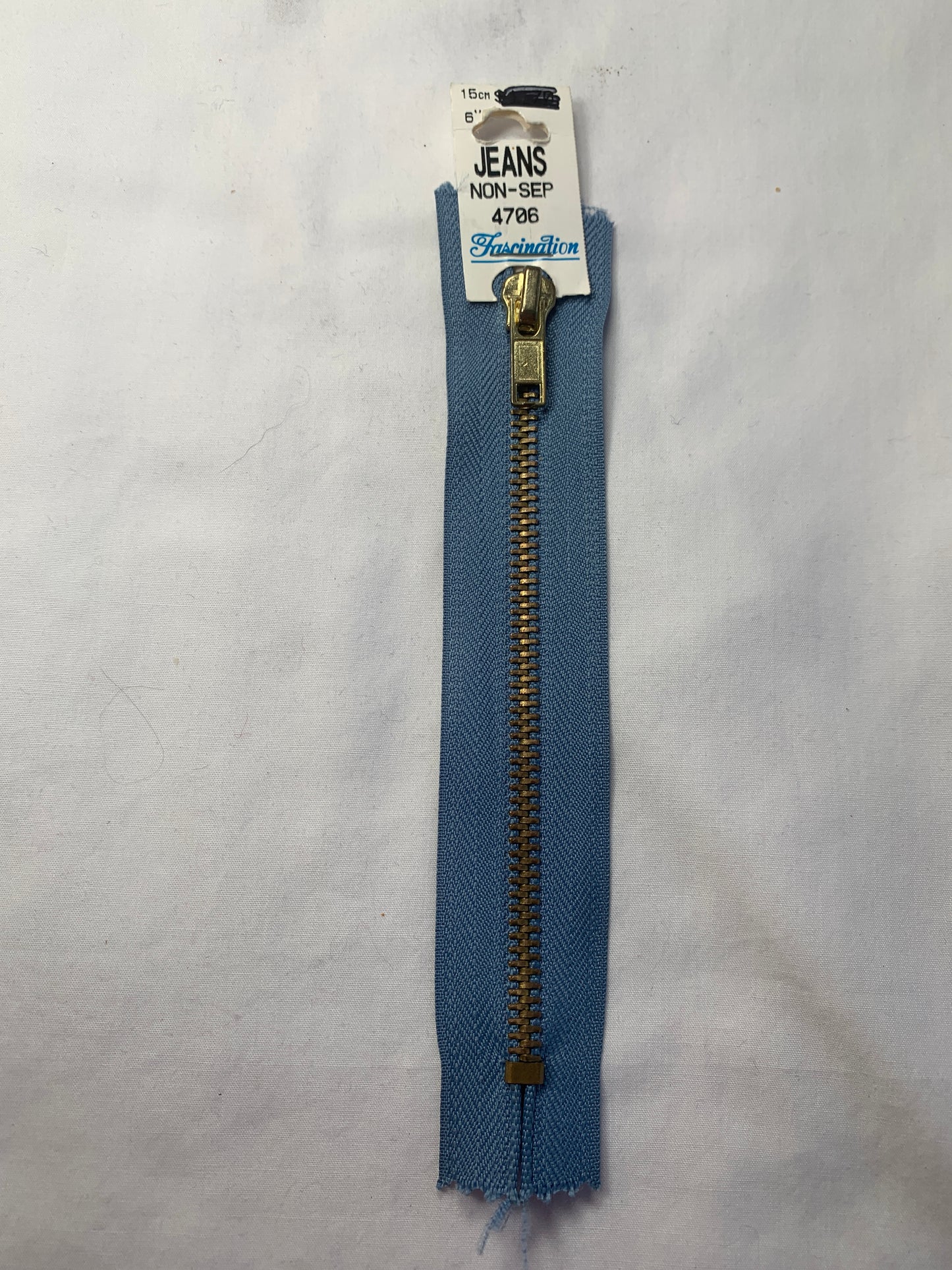 Metal Zipper, Non-Separating, 6 Inch, Light Blue Color, New