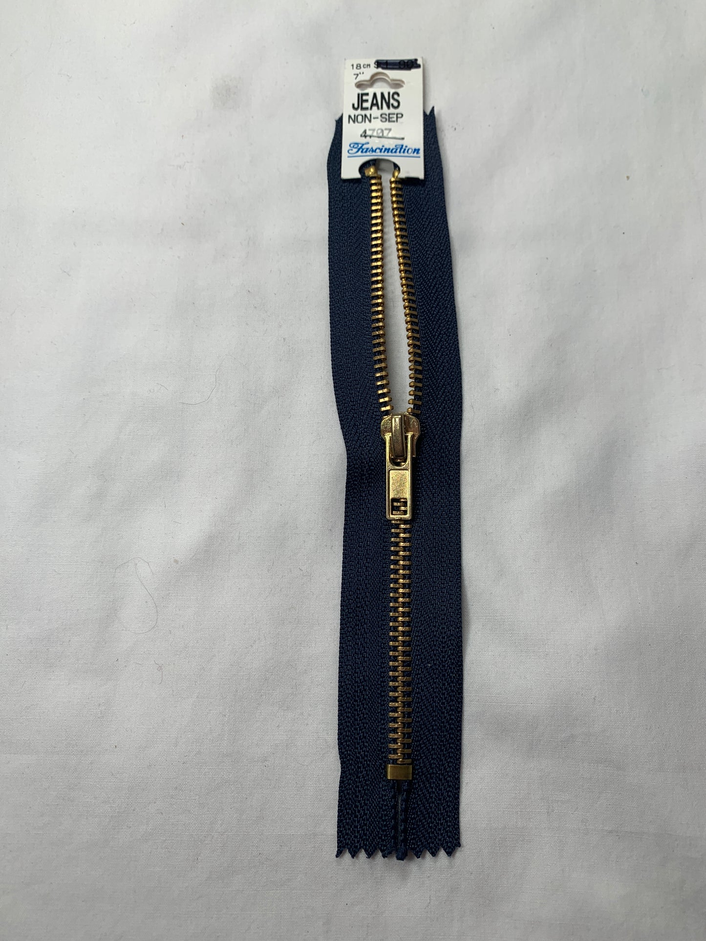 Metal Zipper, Non-Separating, 7 Inch, Navy Blue Color, New
