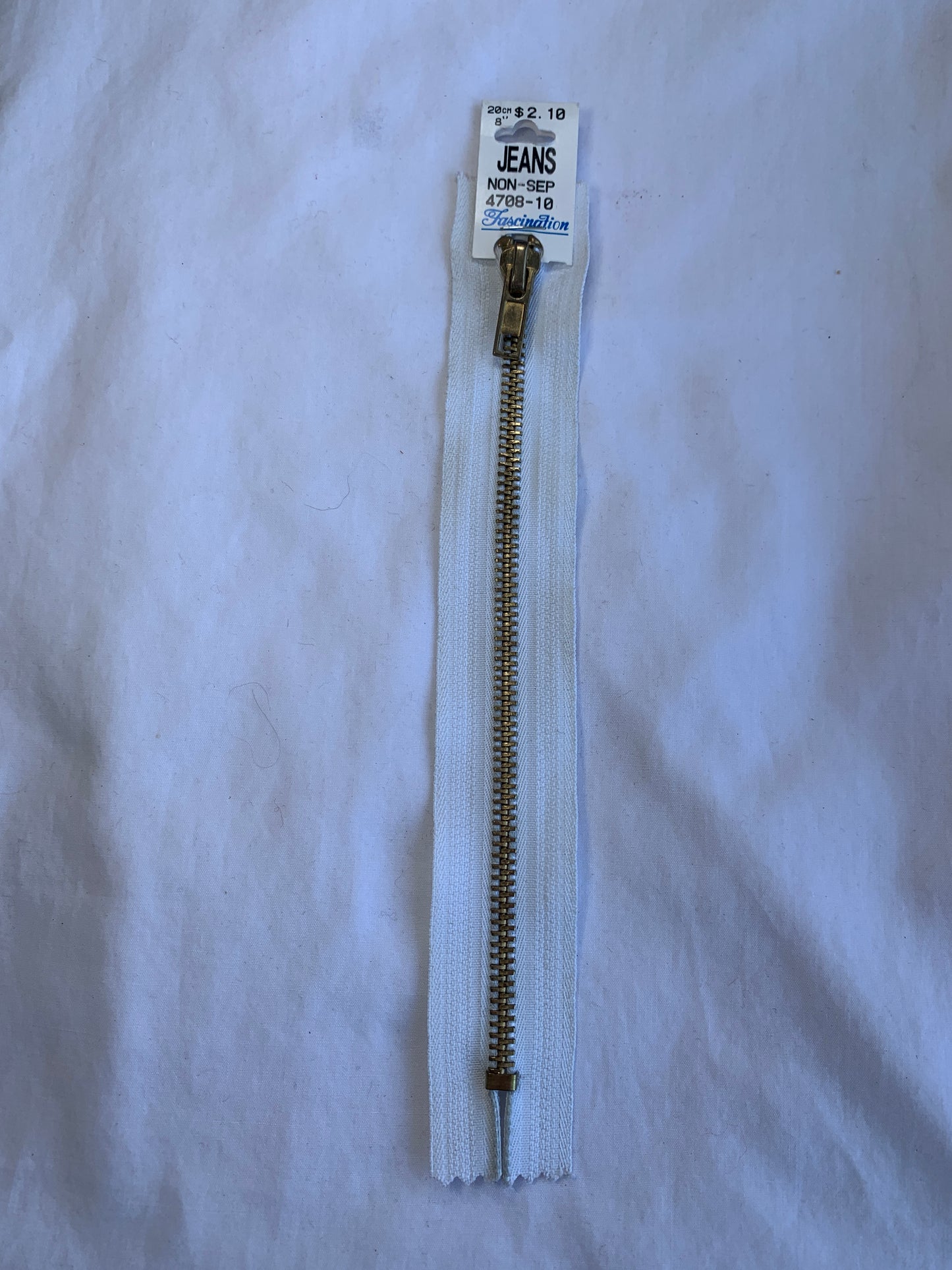 Metal Zipper, Separating, 8 Inch, White Color, New