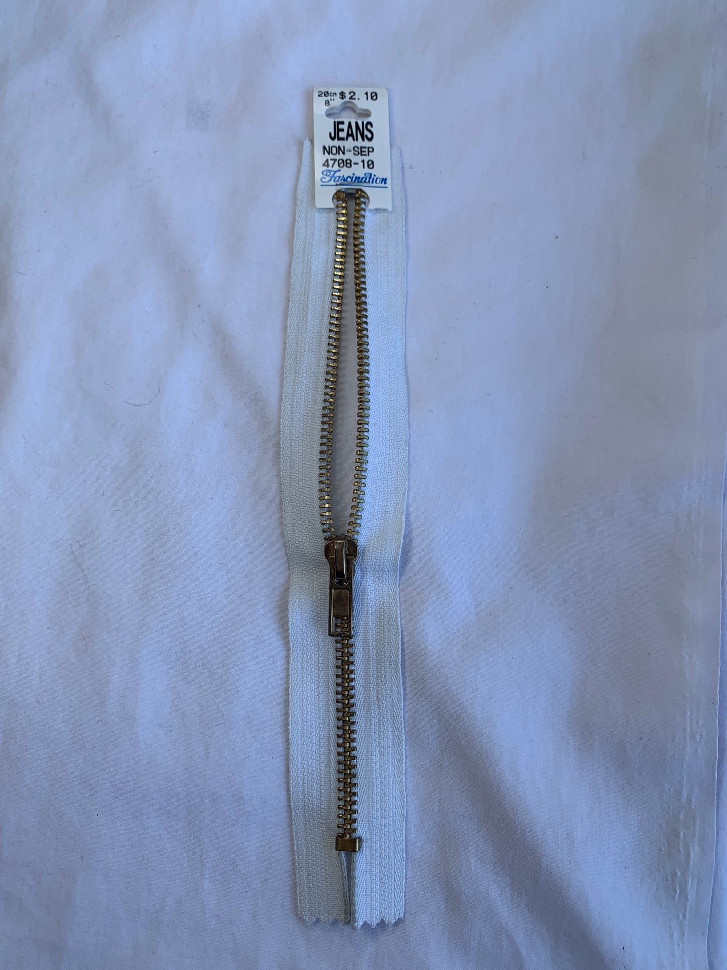 Metal Zipper, Separating, 8 Inch, White Color, New
