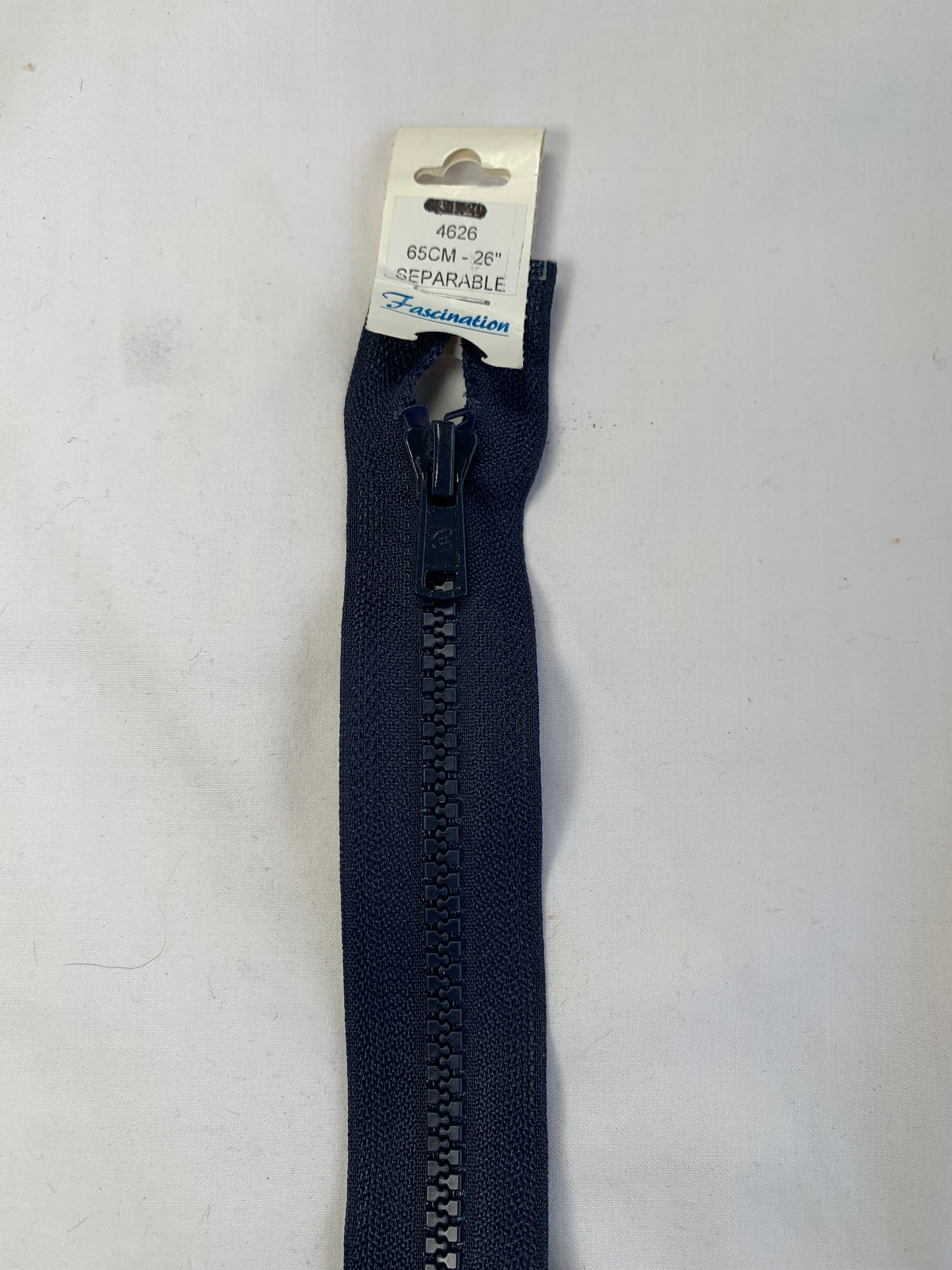 Molded Plastic Zipper, Separating, 26 Inch, Navy Blue Color, New