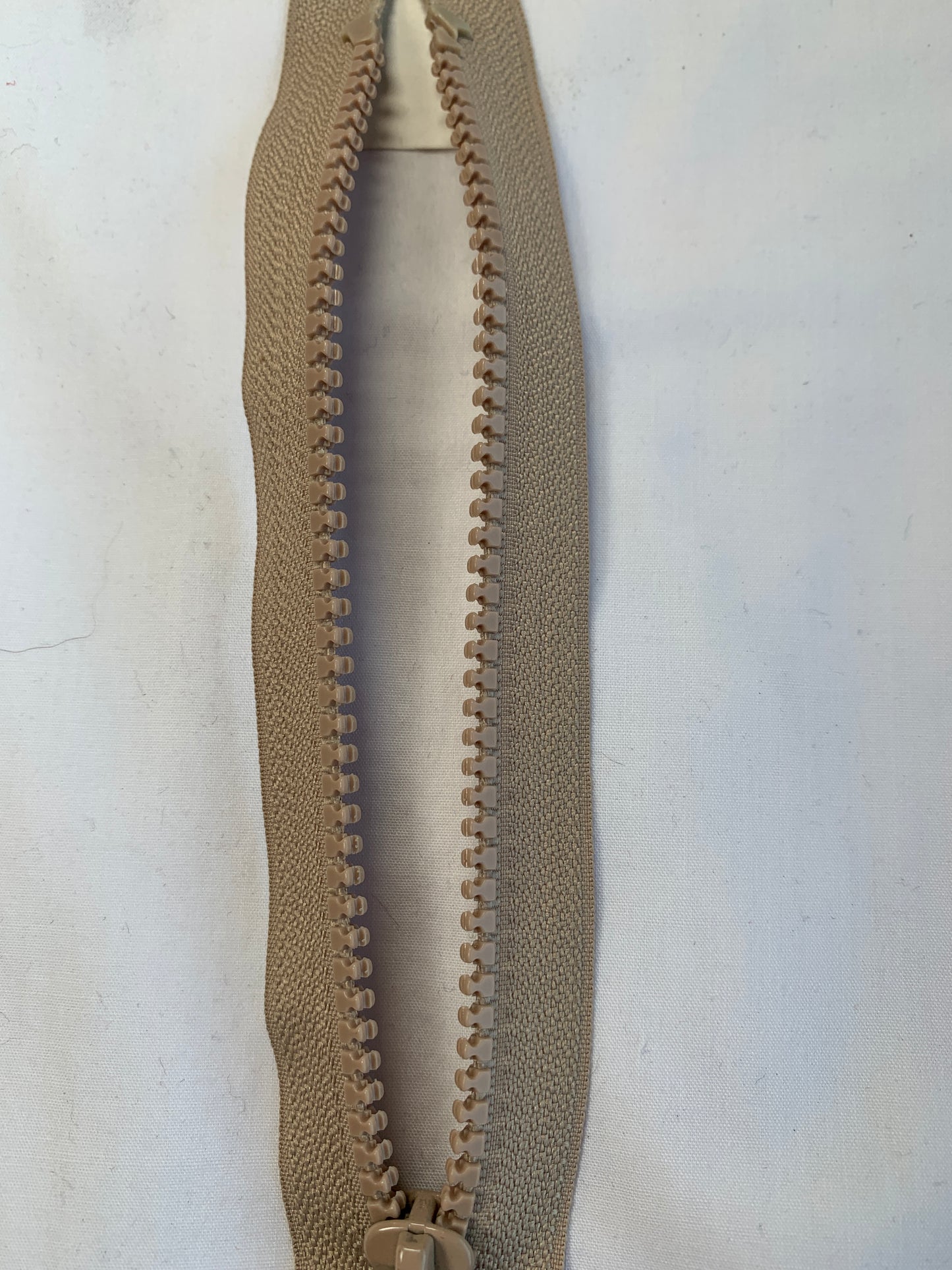 Molded Plastic Zipper, Separating, 28 Inch, Light Brown Color, New