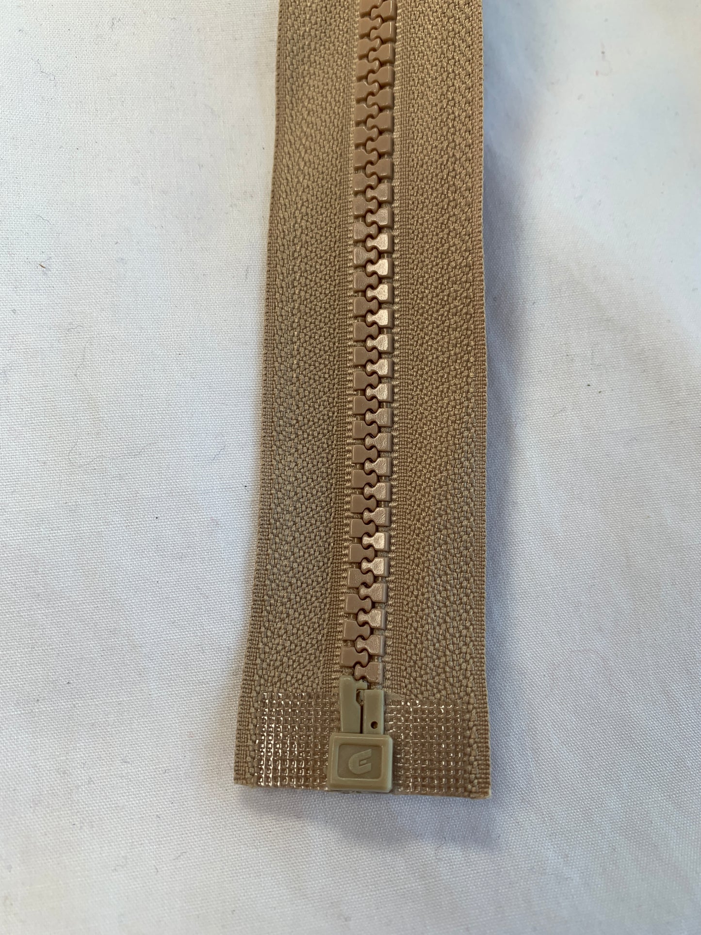 Molded Plastic Zipper, Separating, 28 Inch, Light Brown Color, New