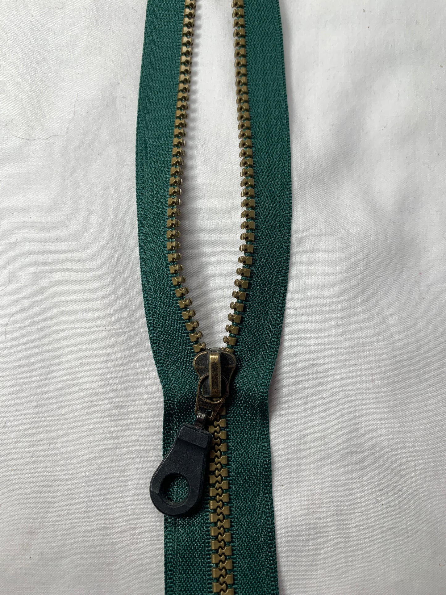 Molded Plastic Zipper, Separating, 22 Inch, Forest Green Color, Black Pull, New