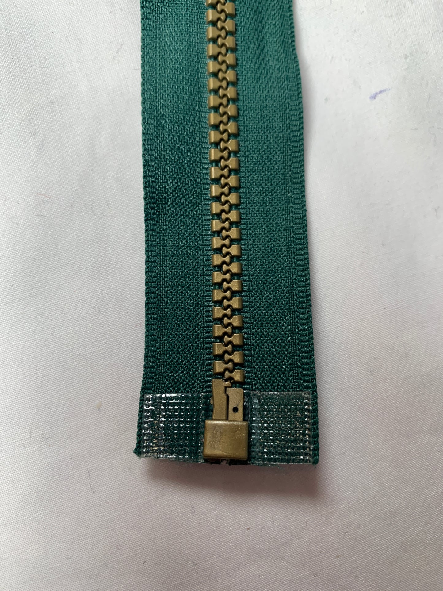 Molded Plastic Zipper, Separating, 22 Inch, Forest Green Color, Black Pull, New