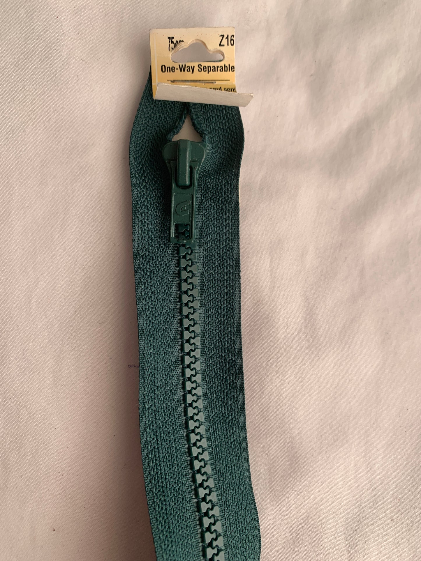 Molded Plastic Zipper, Separating, 30 Inch, Green Color, New